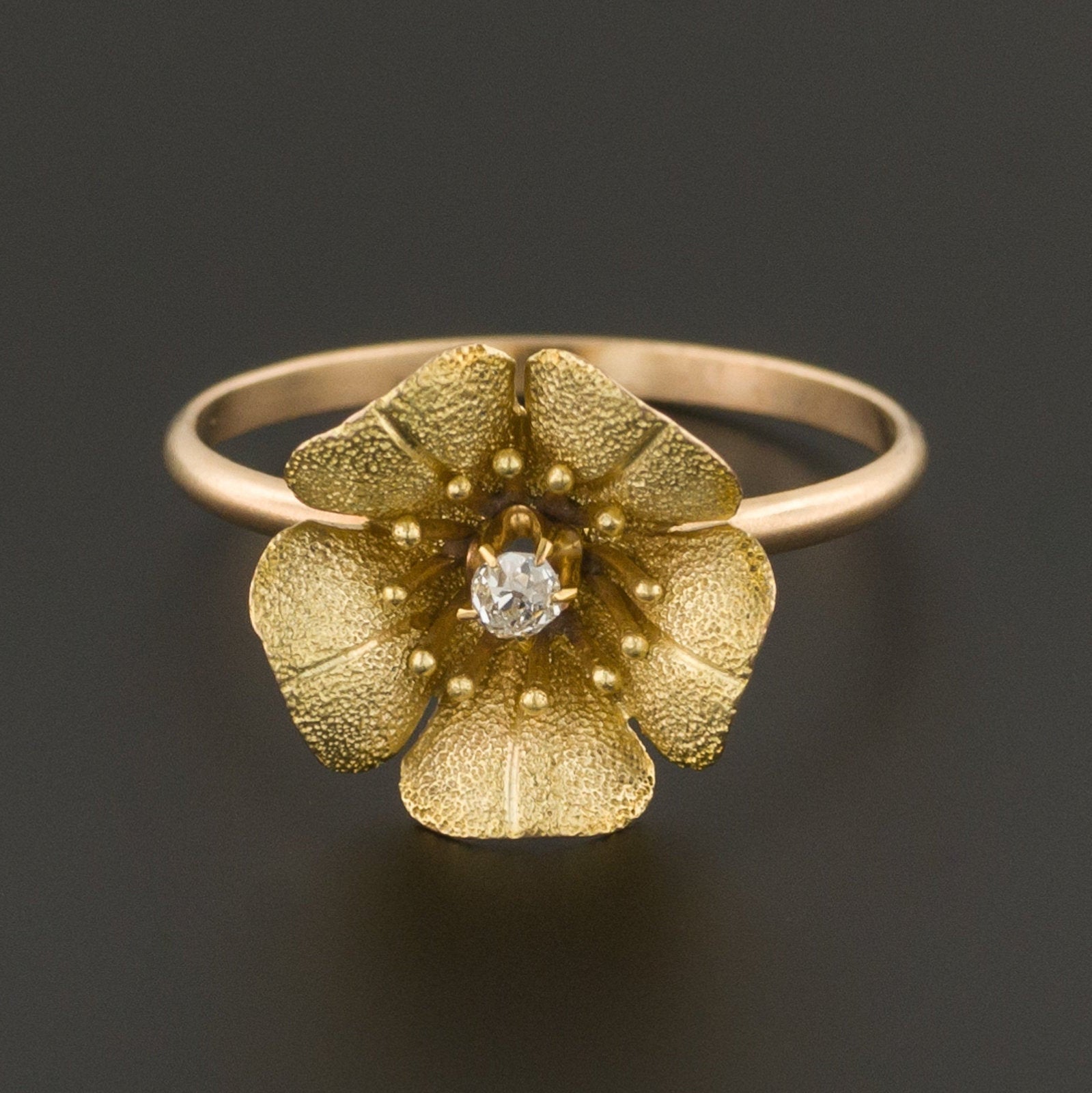Diamond Flower Ring | Gold Flower Ring | 14k Gold Ring | Antique Pin Conversion Ring | Diamond Ring