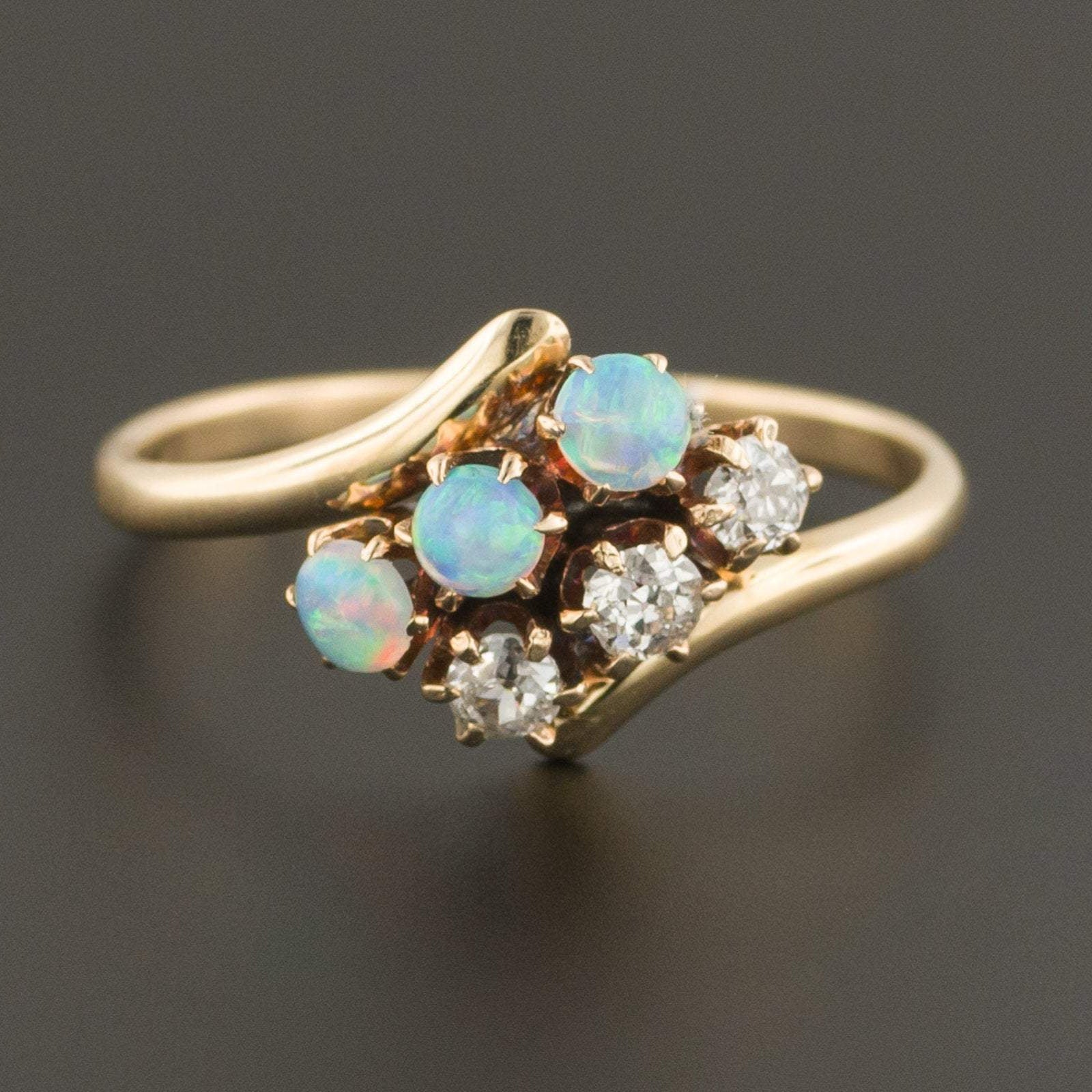 Opal & Diamond Ring | 14k Gold Ring | Antique Opal Ring | Antique Ring | October Birthstone Ring