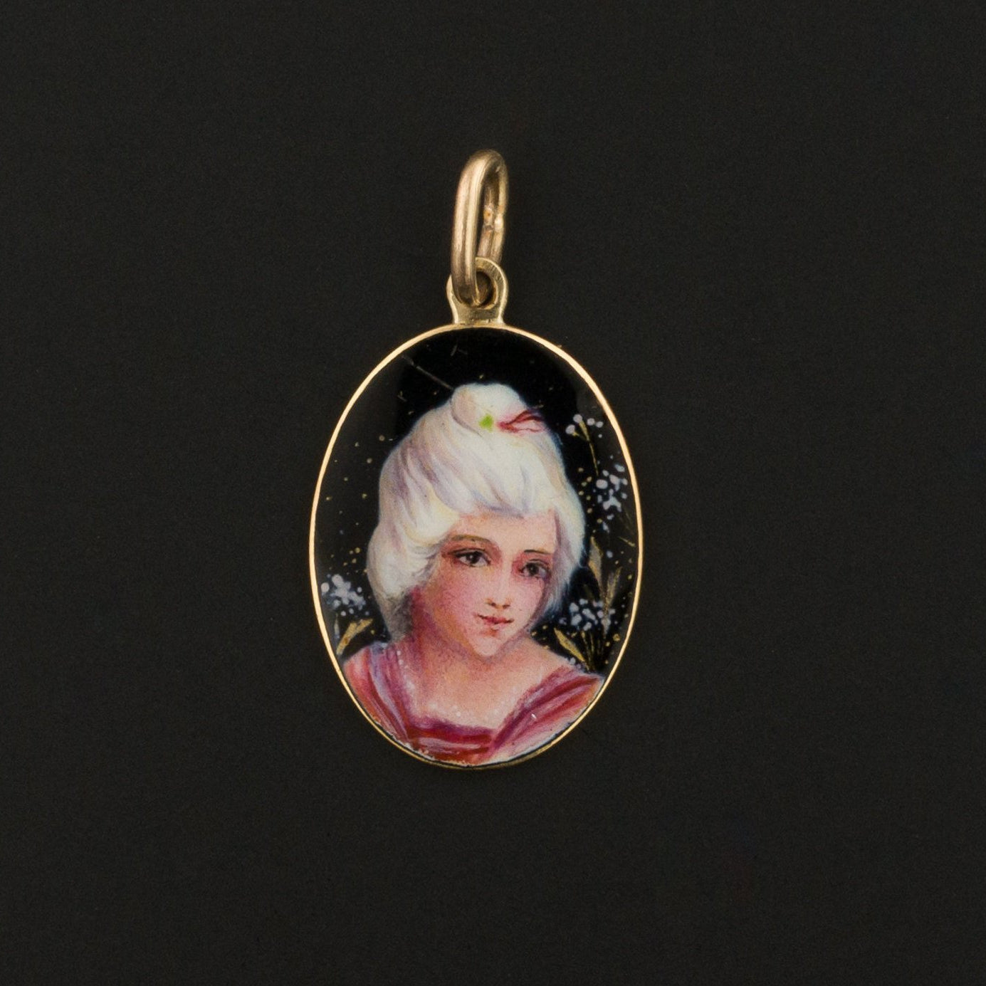 Antique Enamel Woman Charm | Antique Enamel Charm | 14k Gold Charm | Stick Pin Conversion Charm