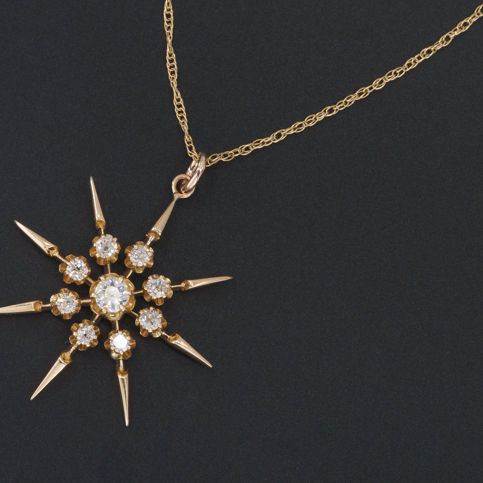 Vintage Diamond Star Pendant | 14k Diamond Pendant on Optional 14k Chain-Trademark Antiques