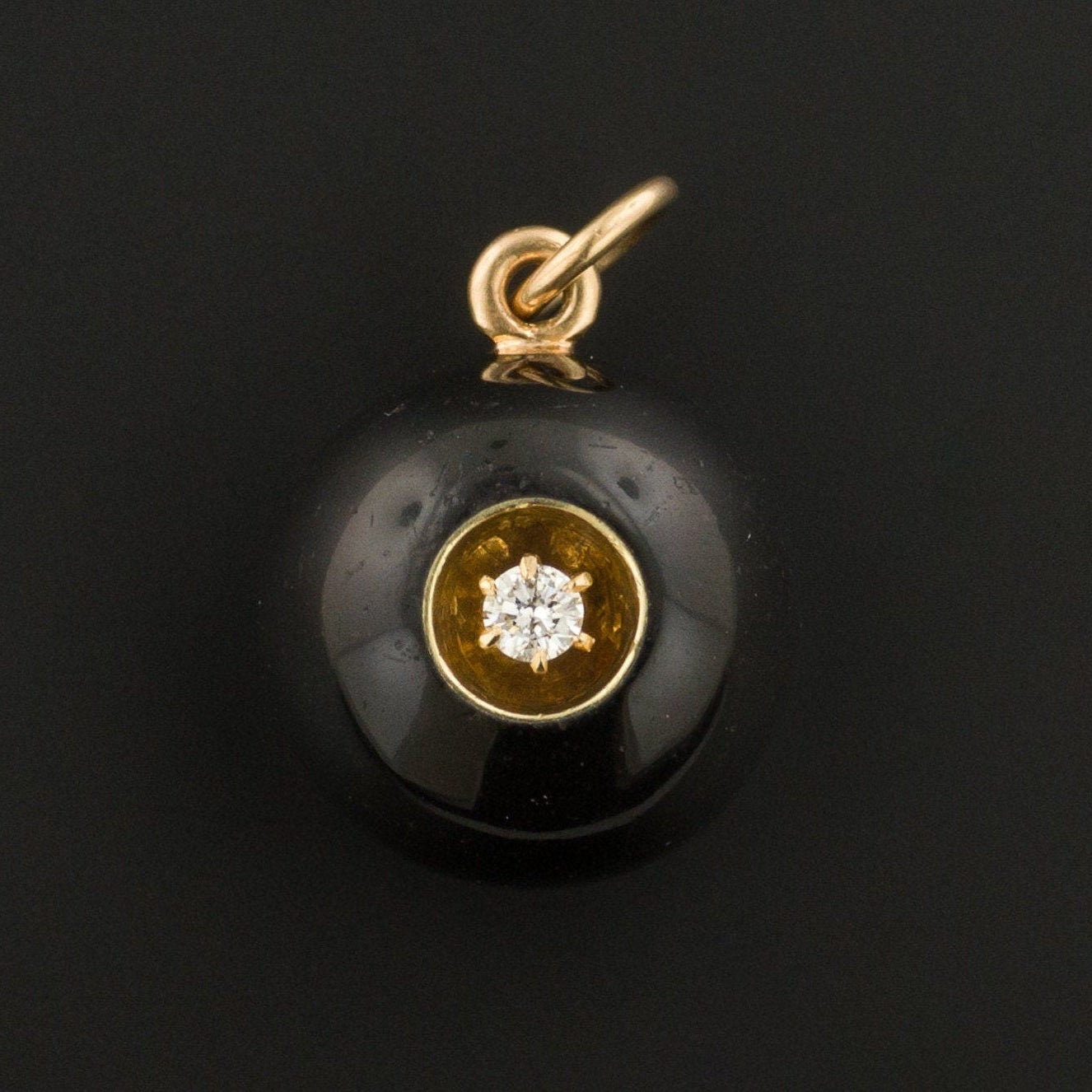 Black Enamel & Diamond Ball Charm | 14k Gold Charm 