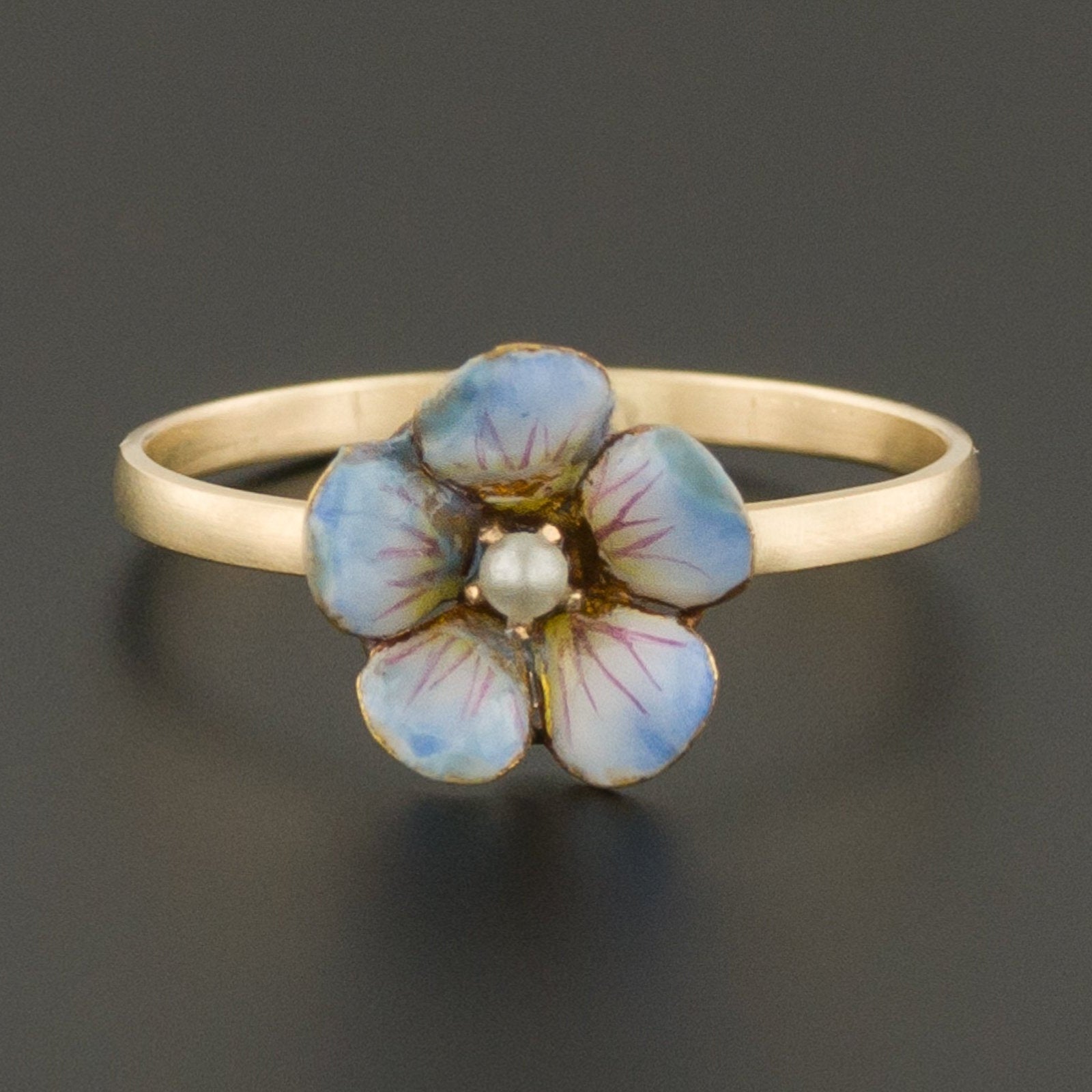 Enamel Flower Ring | Antique Pin Conversion Ring | Antique Flower Ring | Diamond Ring | 14k Gold Ring | Blue Flower Ring