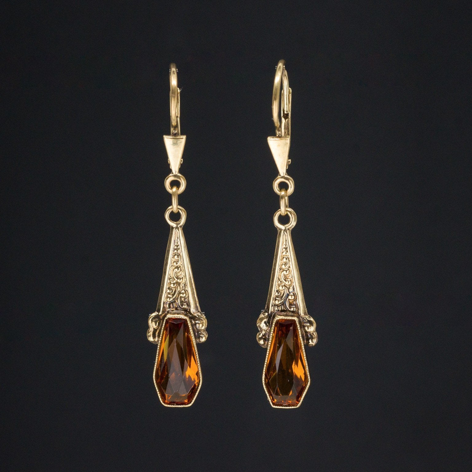 Citrine Earrings| 14k Gold Earrings-Trademark Antiques