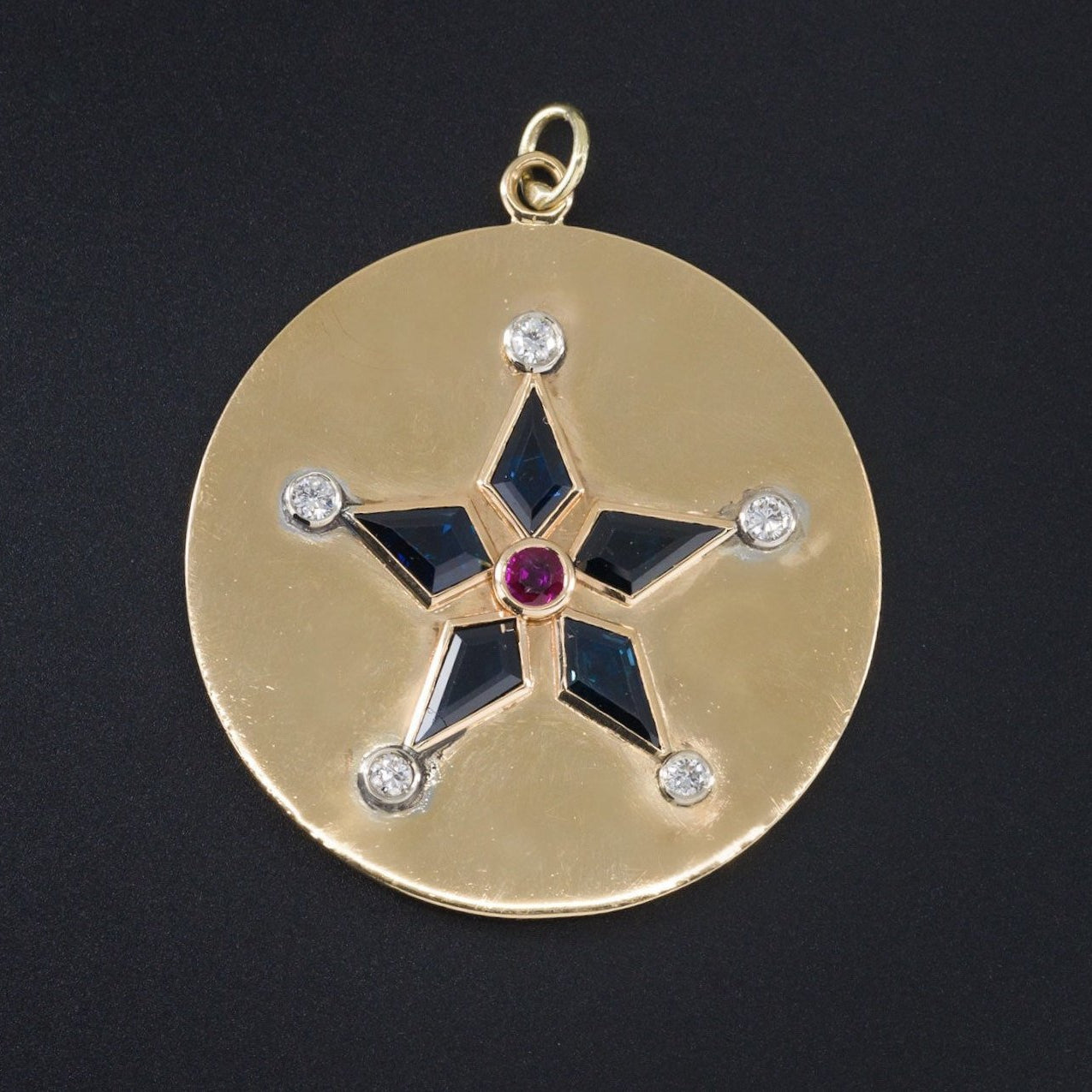 Vintage Star Pendant | 14k Gold Sapphire Ruby Diamond Star Pendant-Trademark Antiques