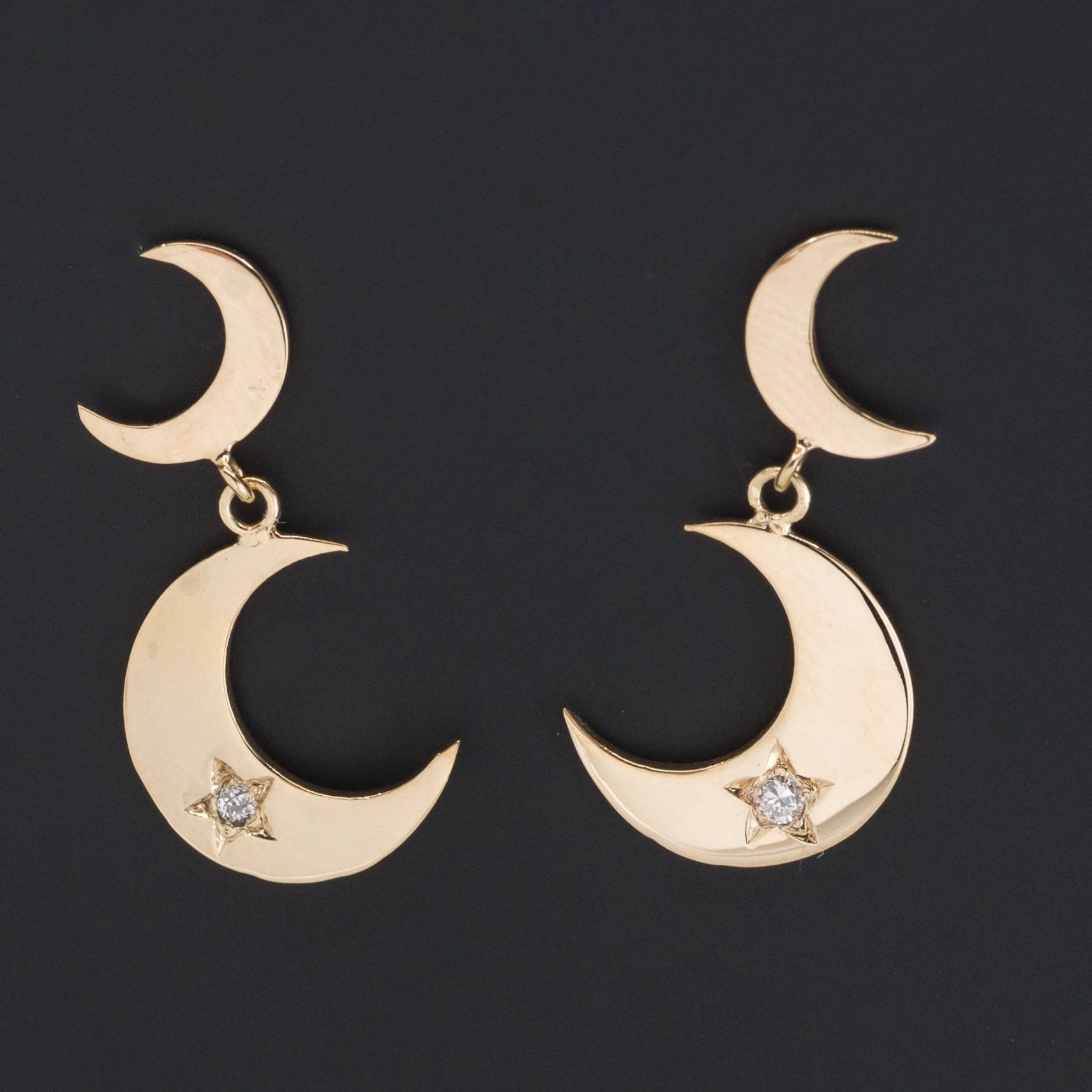 Crescent Moon Earrings | Diamond Crescent Earrings | Diamond Moon and Star Earrings | Celestial Earrings | 18k Gold Earrings