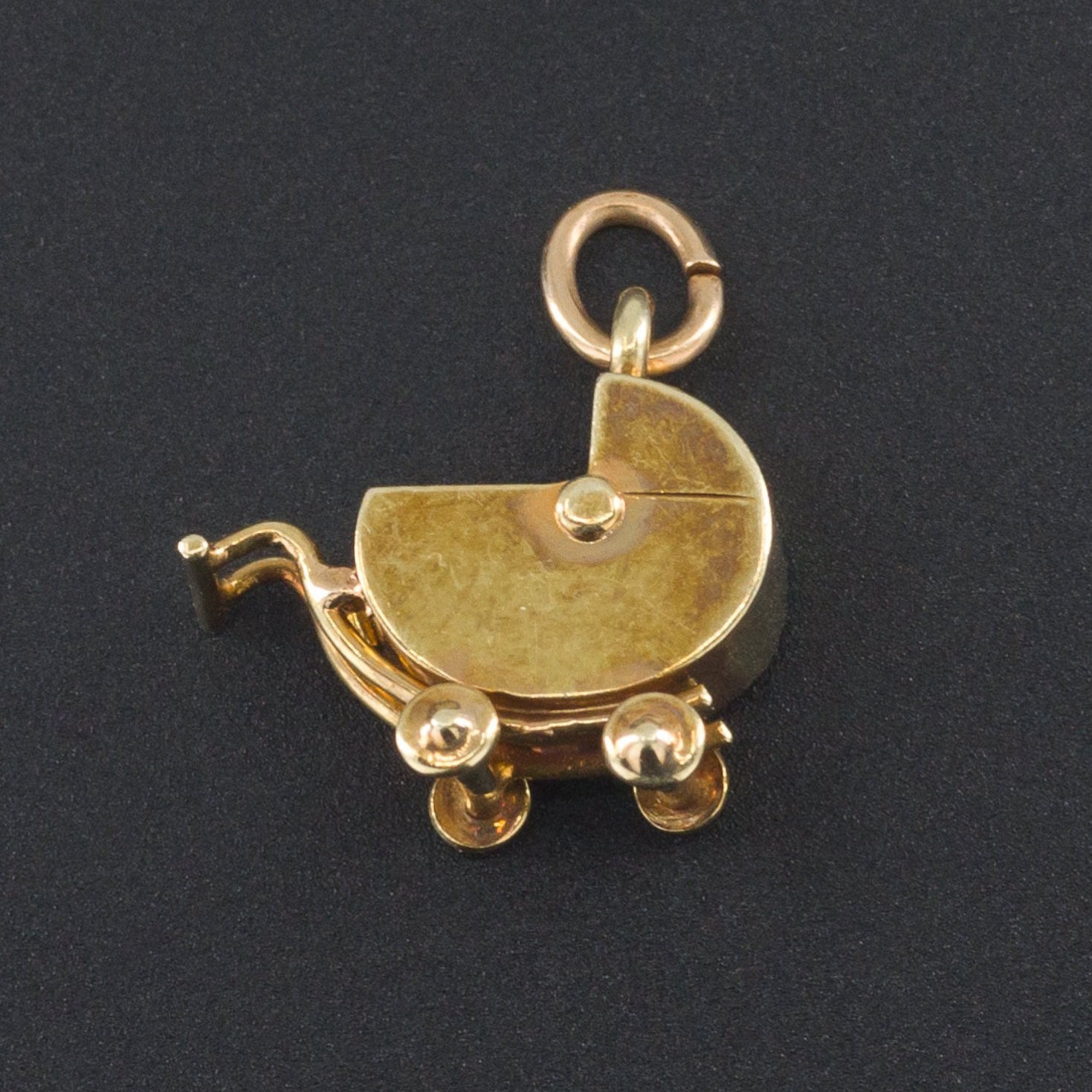 Baby Carriage Charm | 14k Gold Baby Stroller Charm-Trademark Antiques