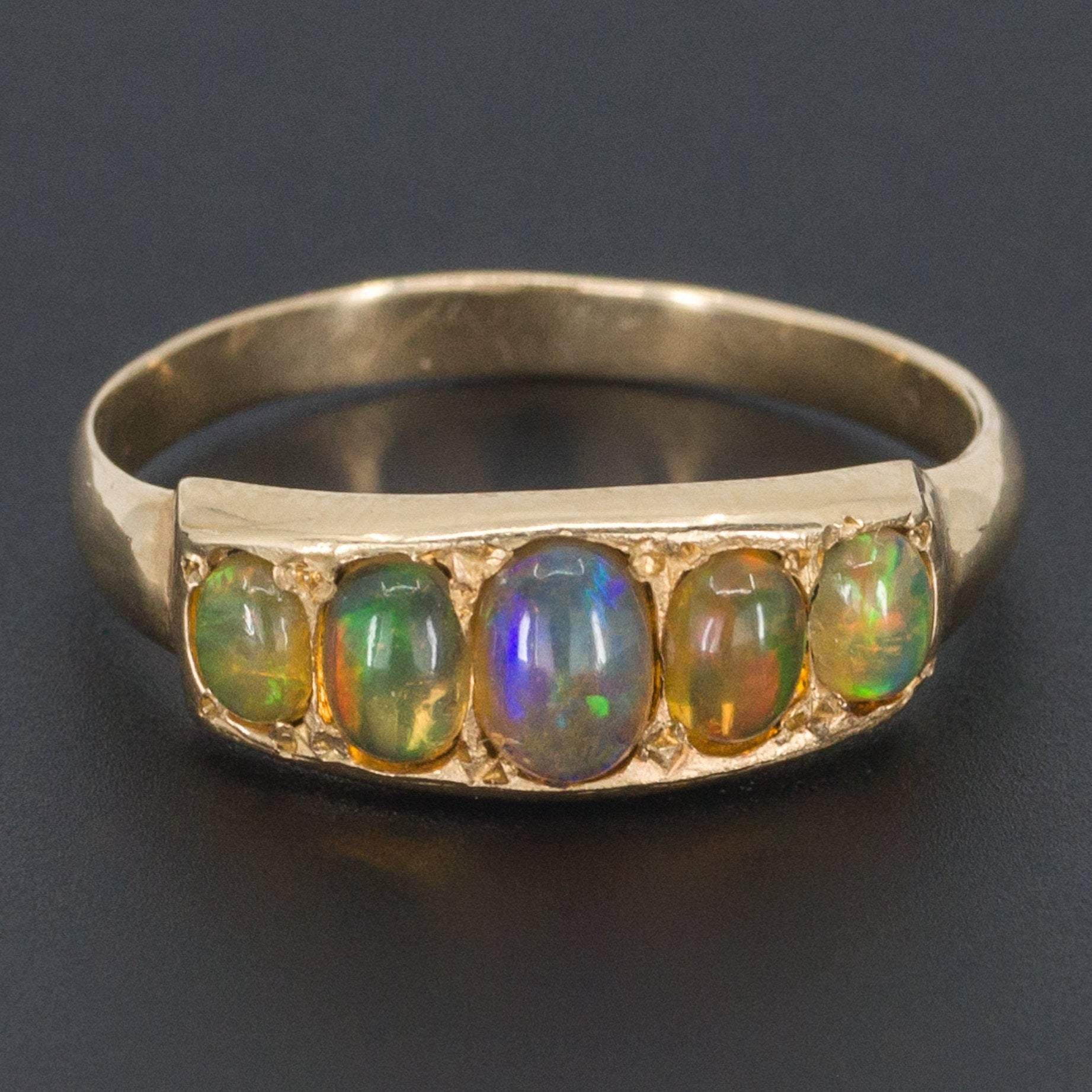 Opal Ring | Fire Opal Ring | 5 Opal Ring | Opal Band | 14k Gold Opal Ring | Vintage Opal Ring