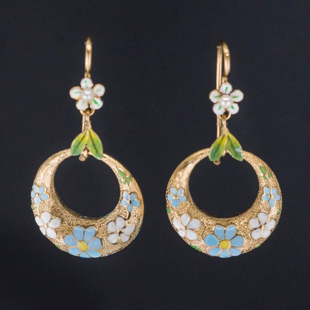 Forget-me-not Earrings | 14k Gold Earrings | Enamel & Pearl Flower Earrings | Pin Conversion Earrings