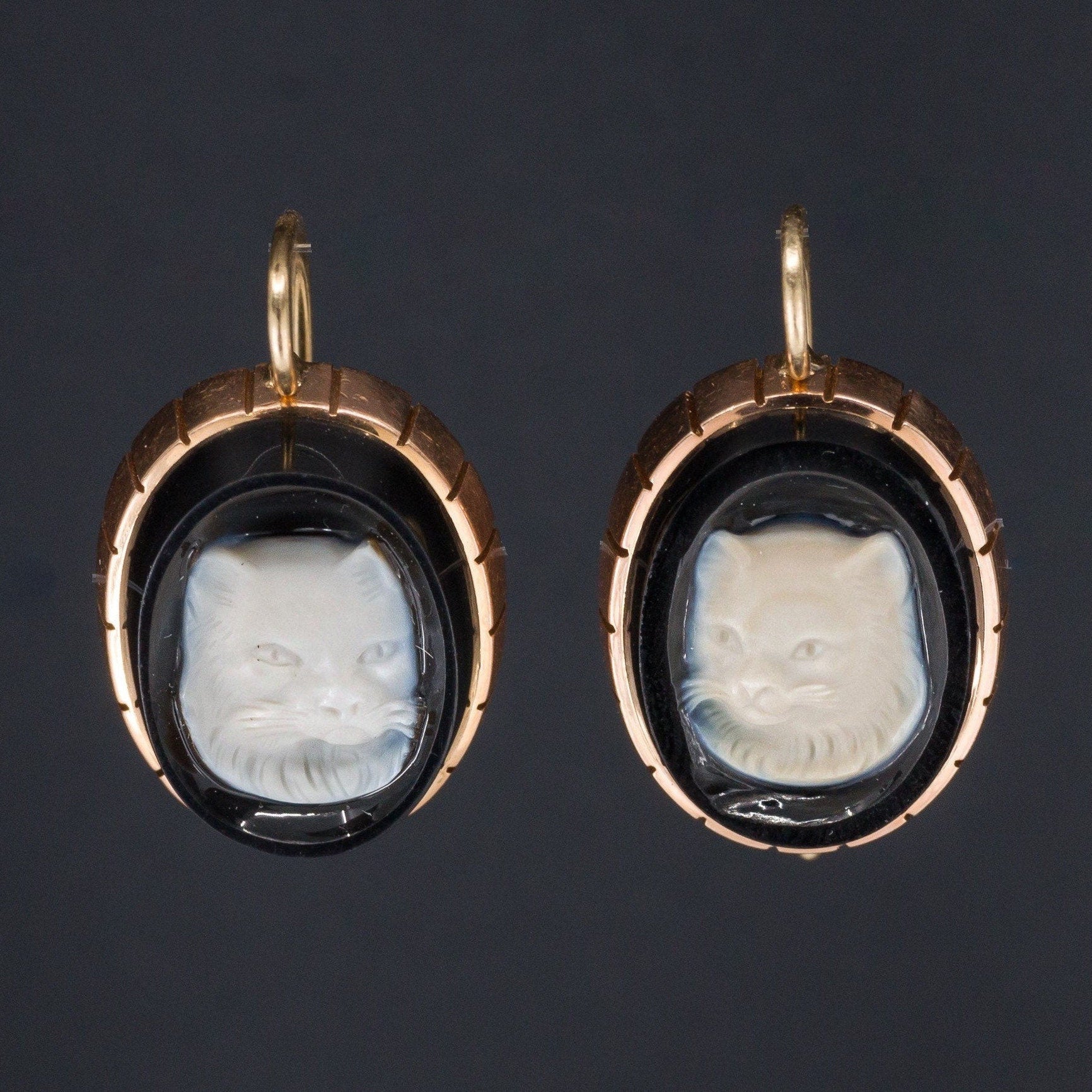 Cat Earrings | Antique Banded Agate Cat Earrings 