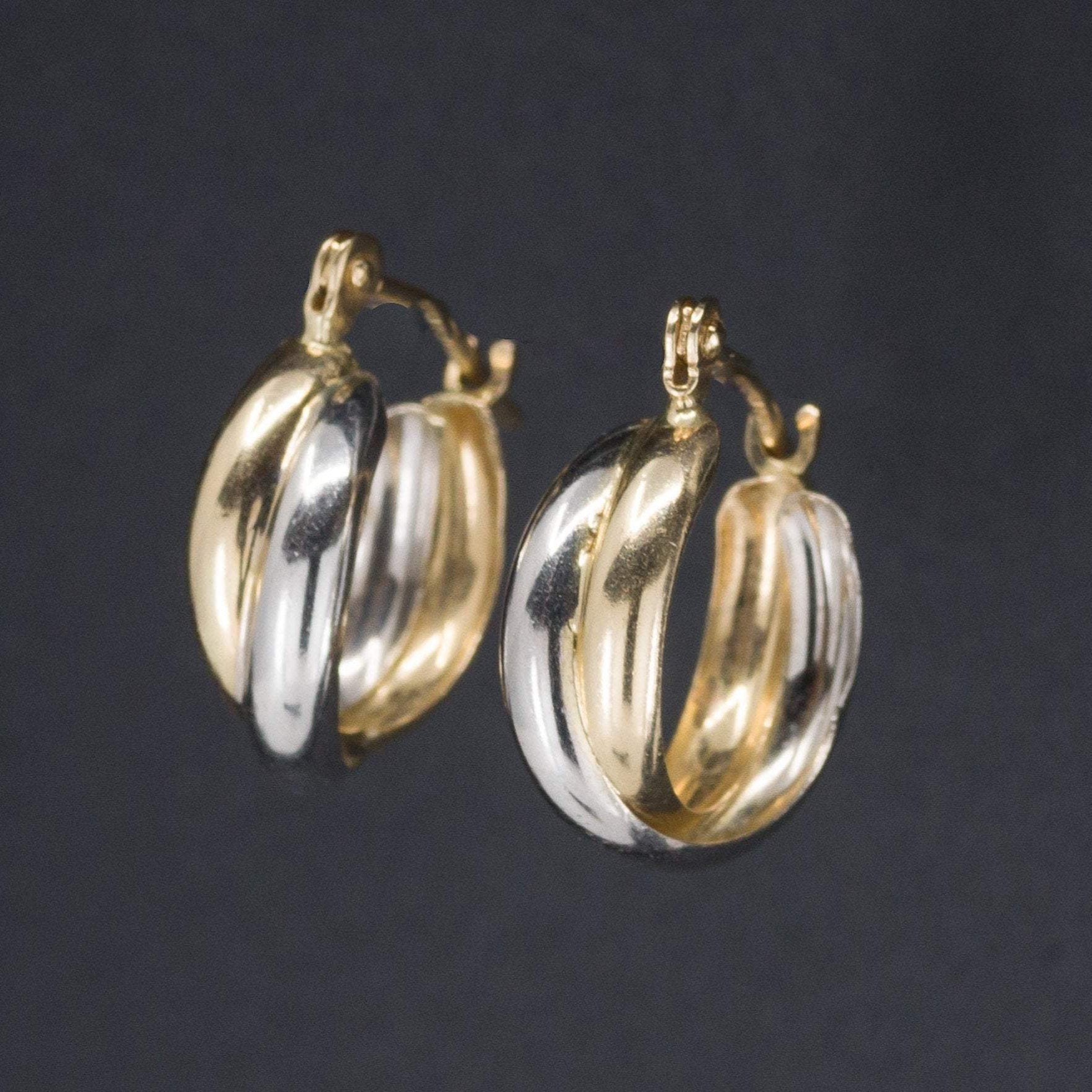 Vintage 14k Gold Earrings | Yellow & White Gold Hoop Earrings | Vintage Earrings | 14k Earrings | Pierced Earrings