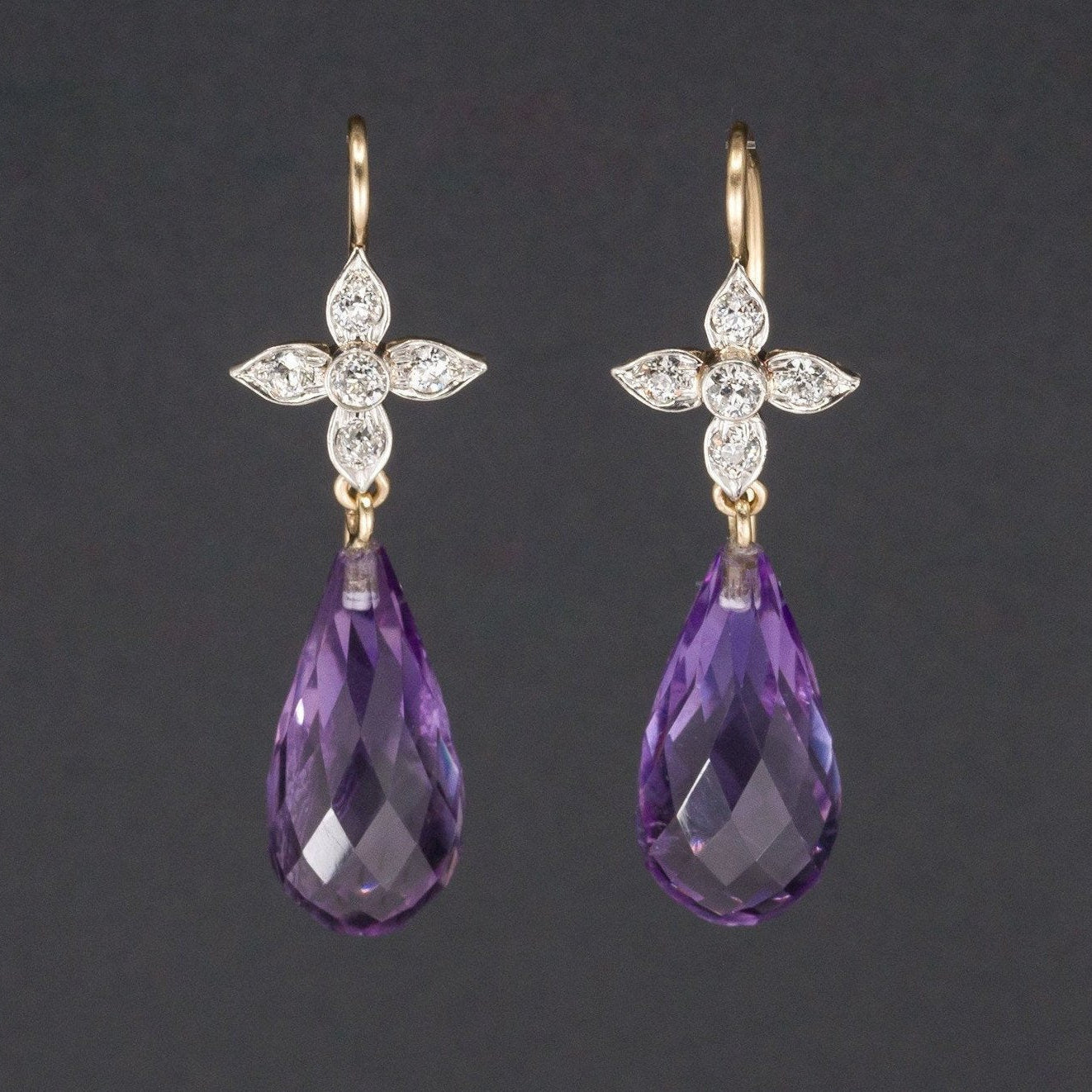Amethyst Briolette Earrings | Amethyst & Diamond Dangle Earrings 