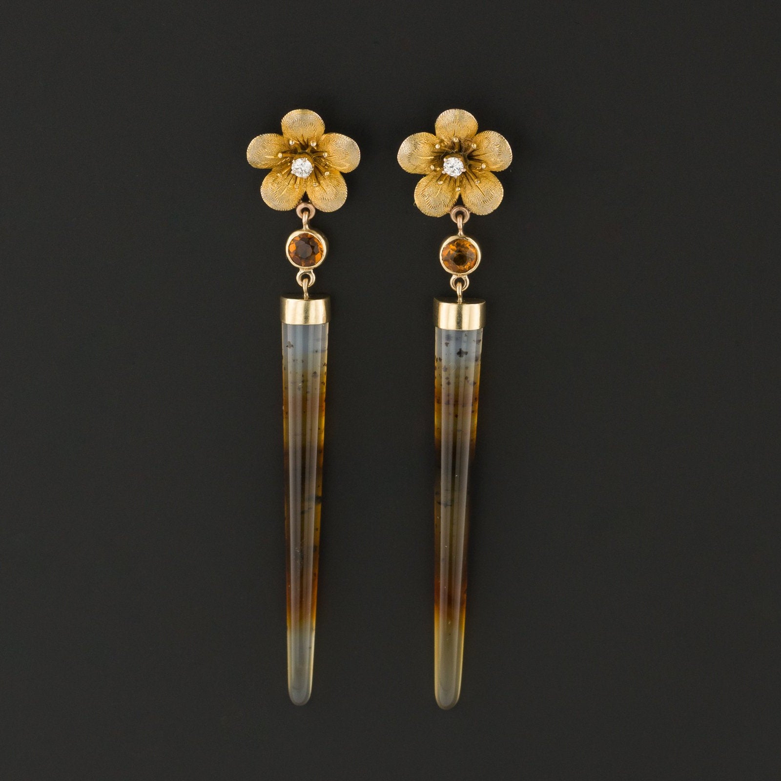 Statement Earrings | Flower Earrings with Montana Agate Diamond and Citrine-Trademark Antiques