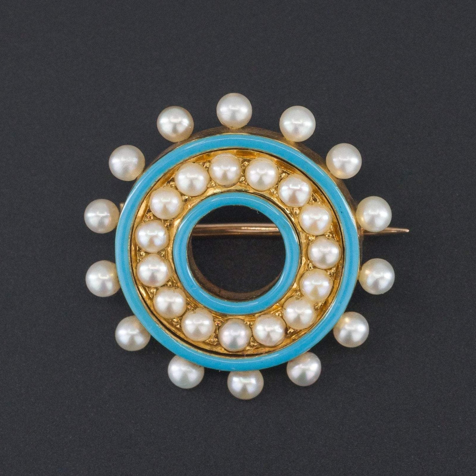 Antique Pearl & Enamel Brooch | 14k Gold Brooch 