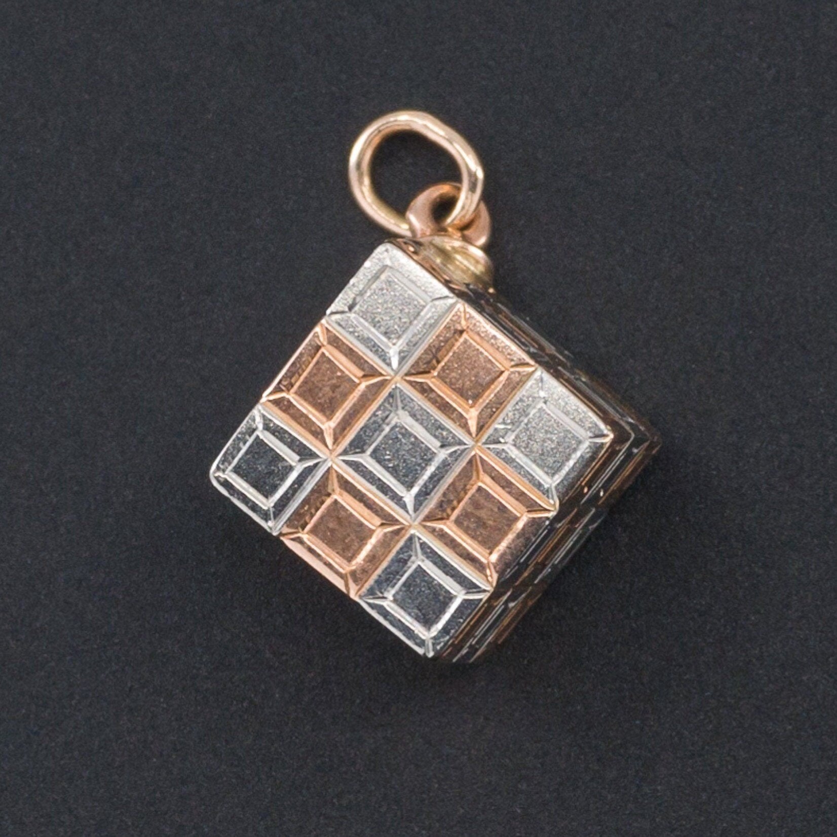 Antique Cube Pendant | 14k Rose Gold & Platinum Pendant 