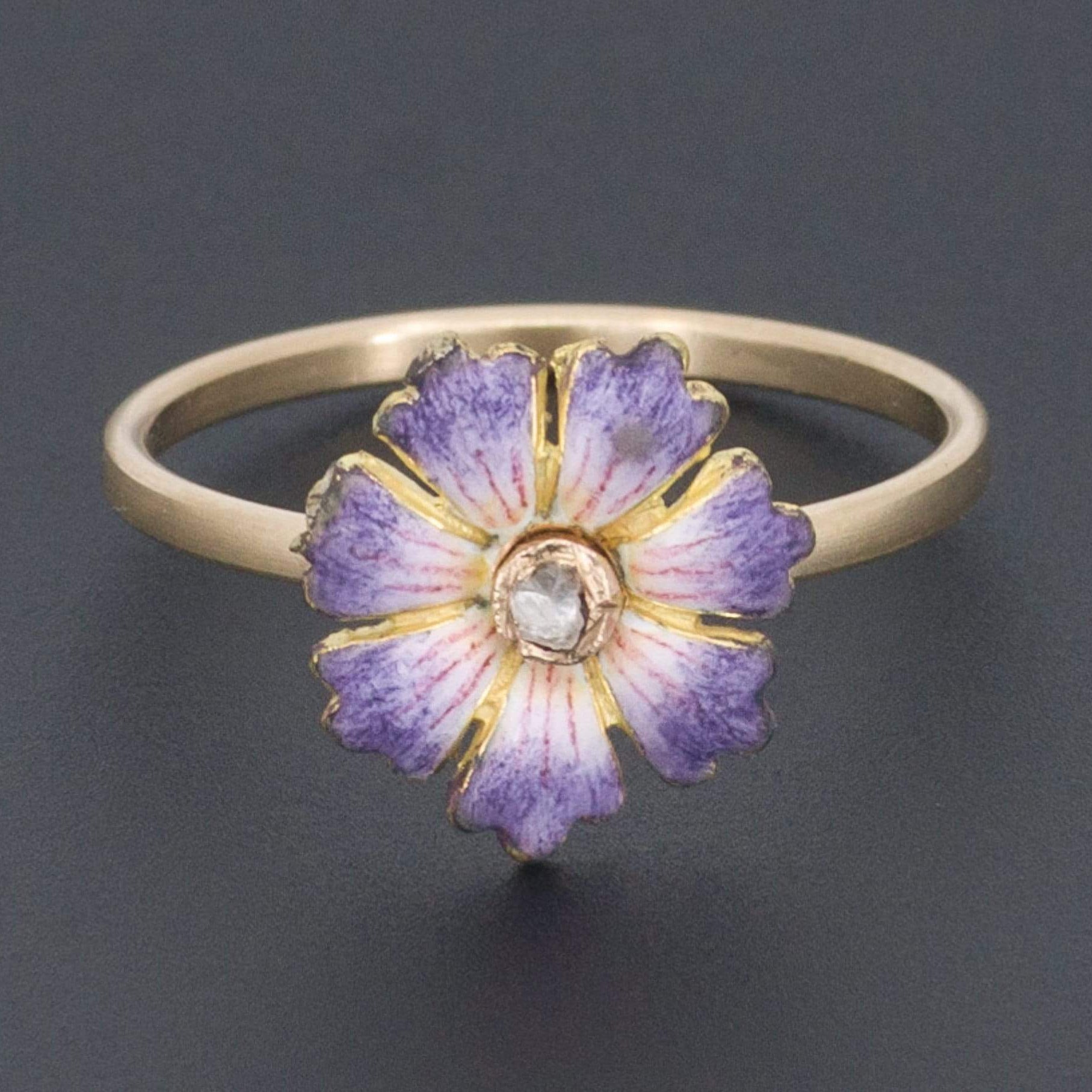 Enamel Flower Ring | Antique Pin Conversion Ring 