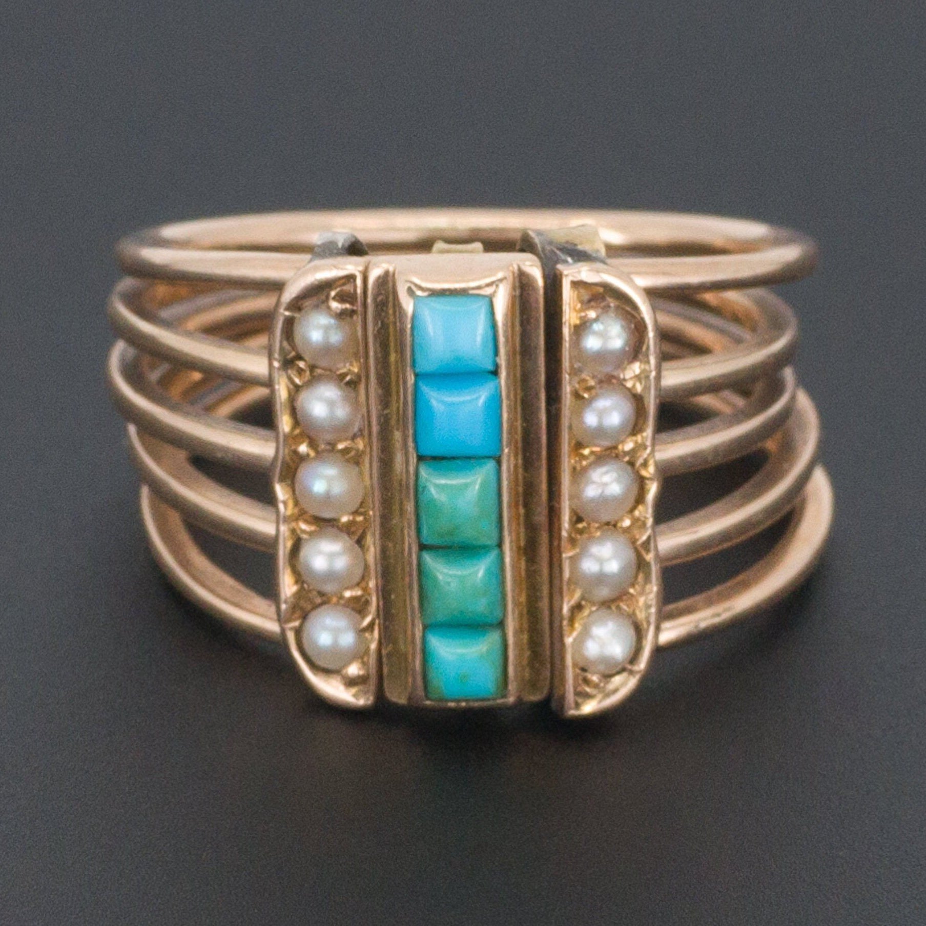 Turquoise & Pearl Ring | Multi Band Ring 