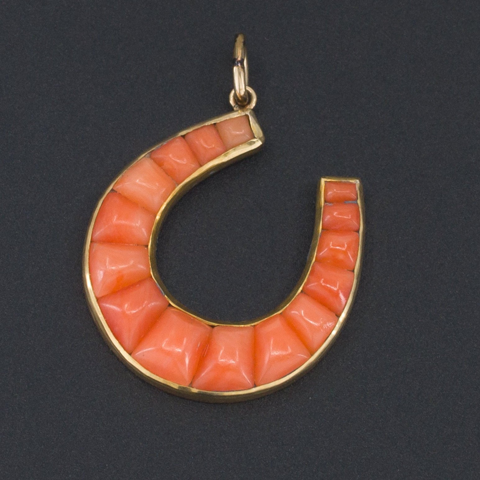 Horseshoe Charm | 14k Gold & Coral Charm-Trademark Antiques