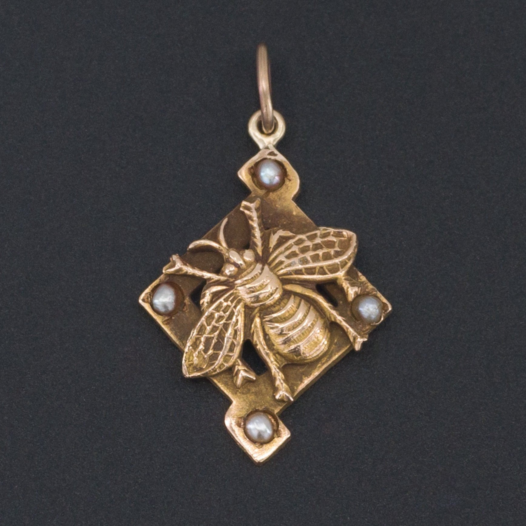Bee Charm | 10k Gold Bee Charm or Pendant | Antique Pin Conversion | Bee Pendant | 10k Gold & Pearl Charm