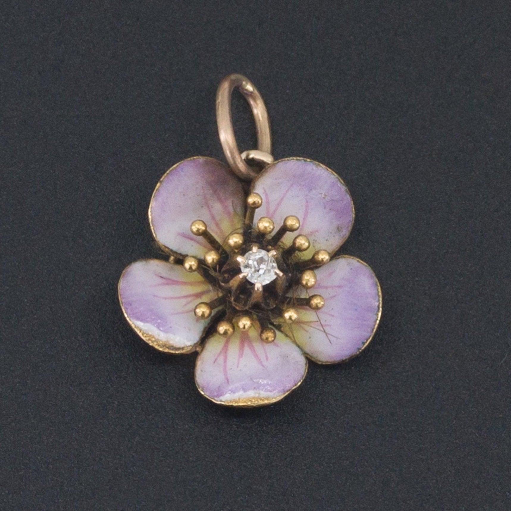 Purple Flower Charm | Antique Flower | 14k Gold & Diamond Charm | Pin Conversion | Enamel Flower Charm or Pendant