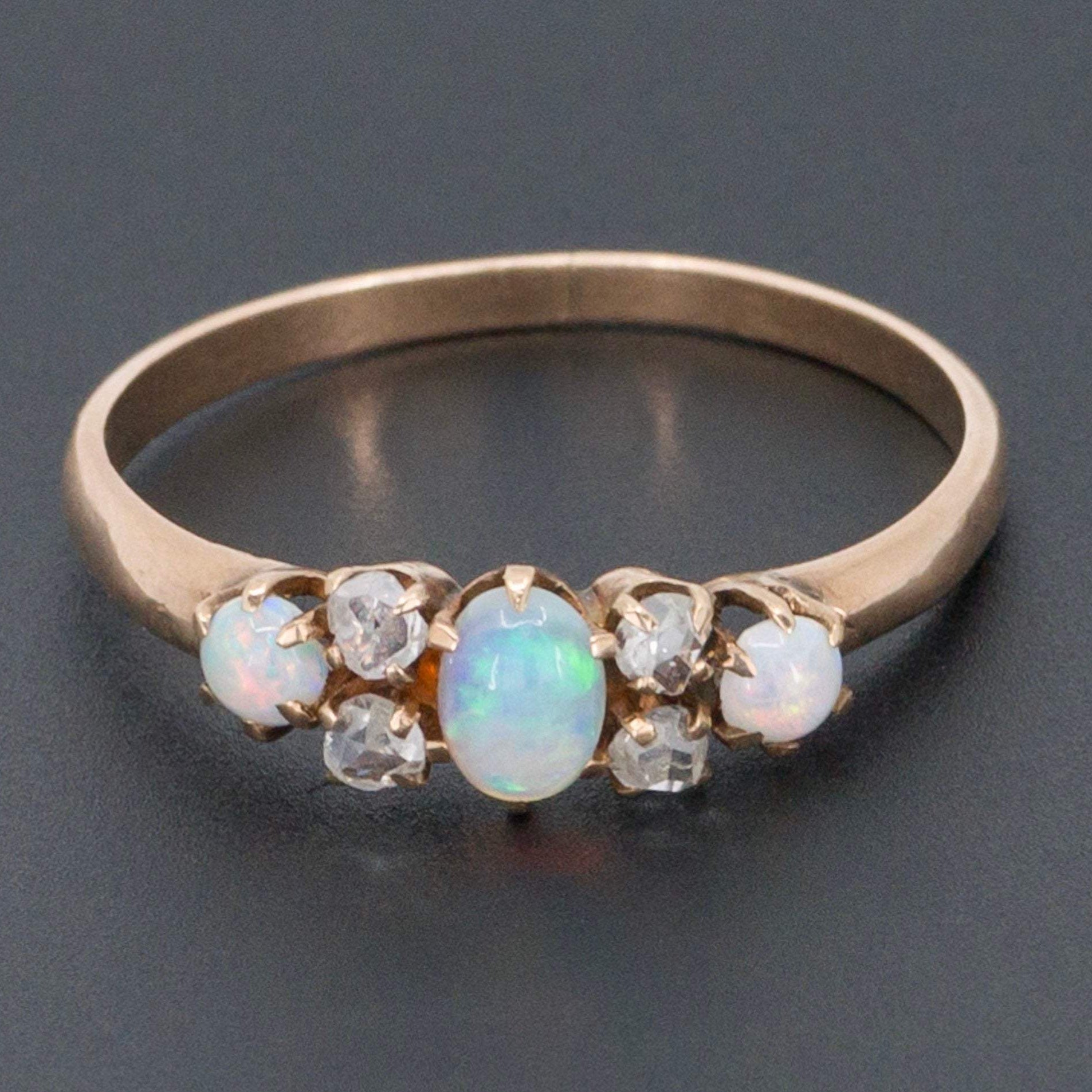 Antique Opal Ring | 14k Gold Opal Ring | Antique Opal & Diamond Ring | Antique Ring | 14k Gold Ring