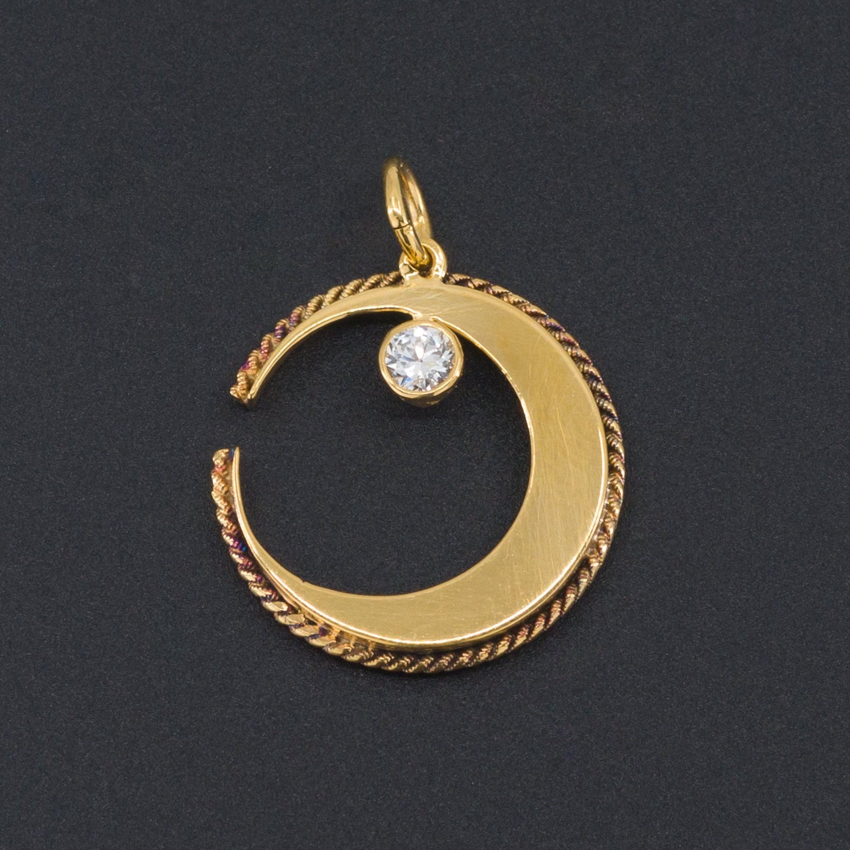 Crescent Moon Charm | Antique Crescent & Star Charm | 14k Gold and Diamond Charm | Pin Conversion | 14k Gold Charm