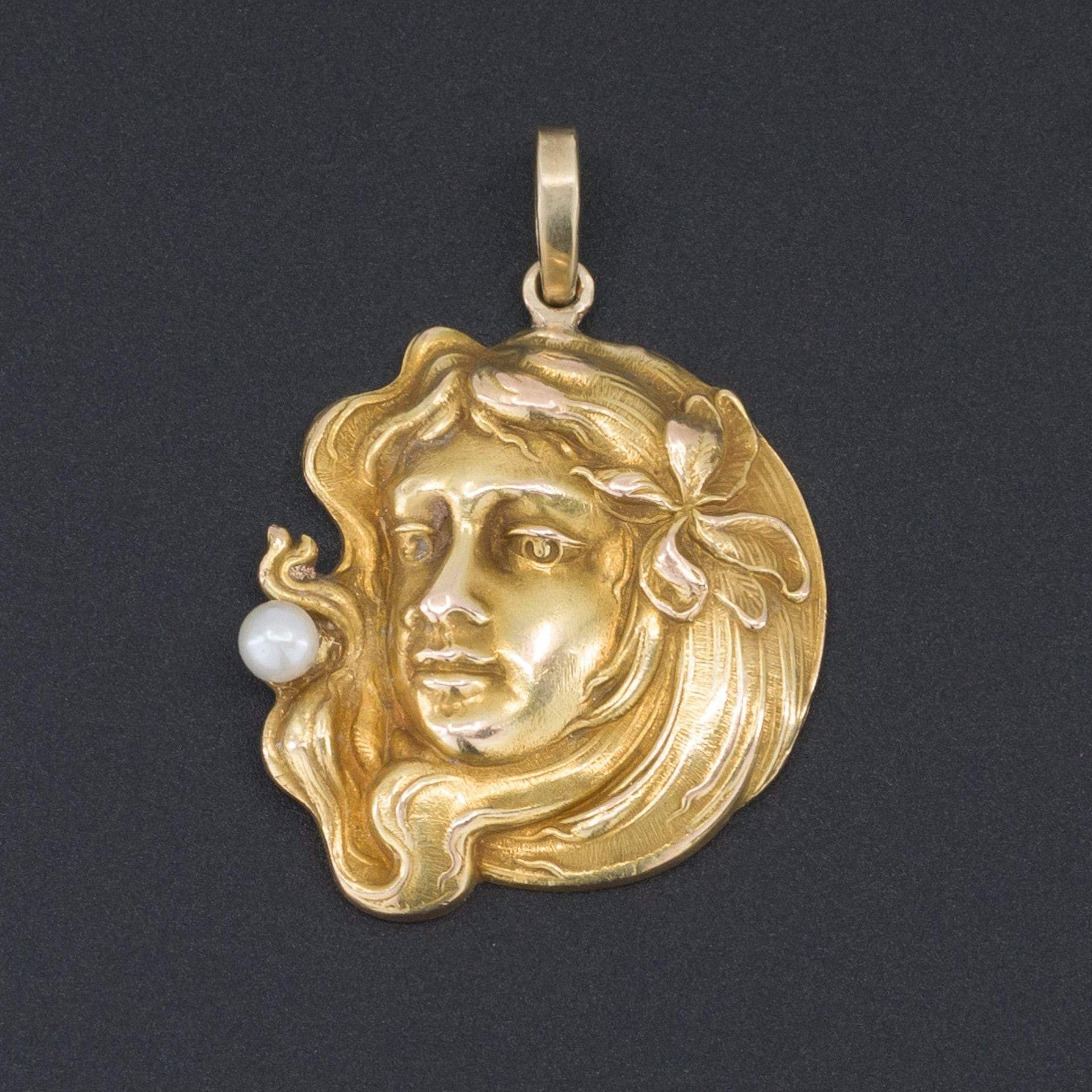 Art Nouveau Woman Pendant | 14k Gold Pendant 