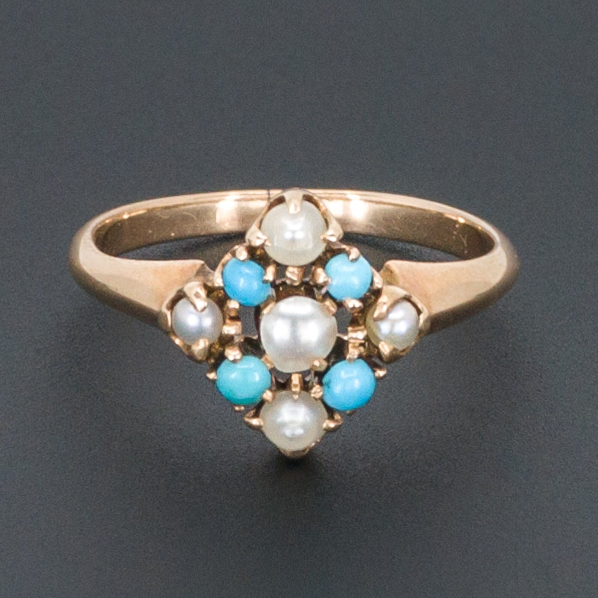 Turquoise Glass & Pearl Ring | Antique Ring 