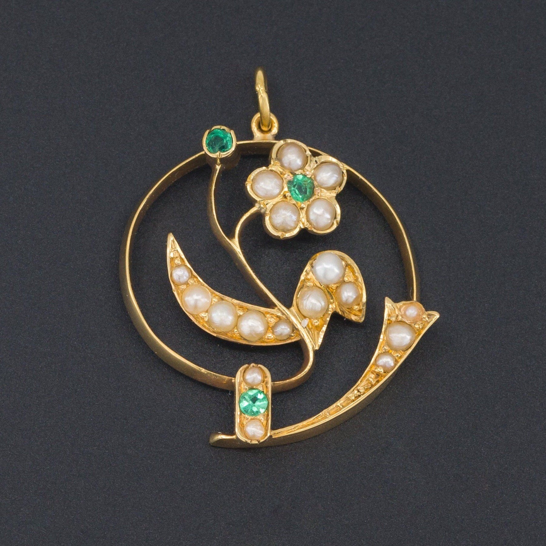 Antique Flower Pendant | Pearl & Emerald Flower Pendant 