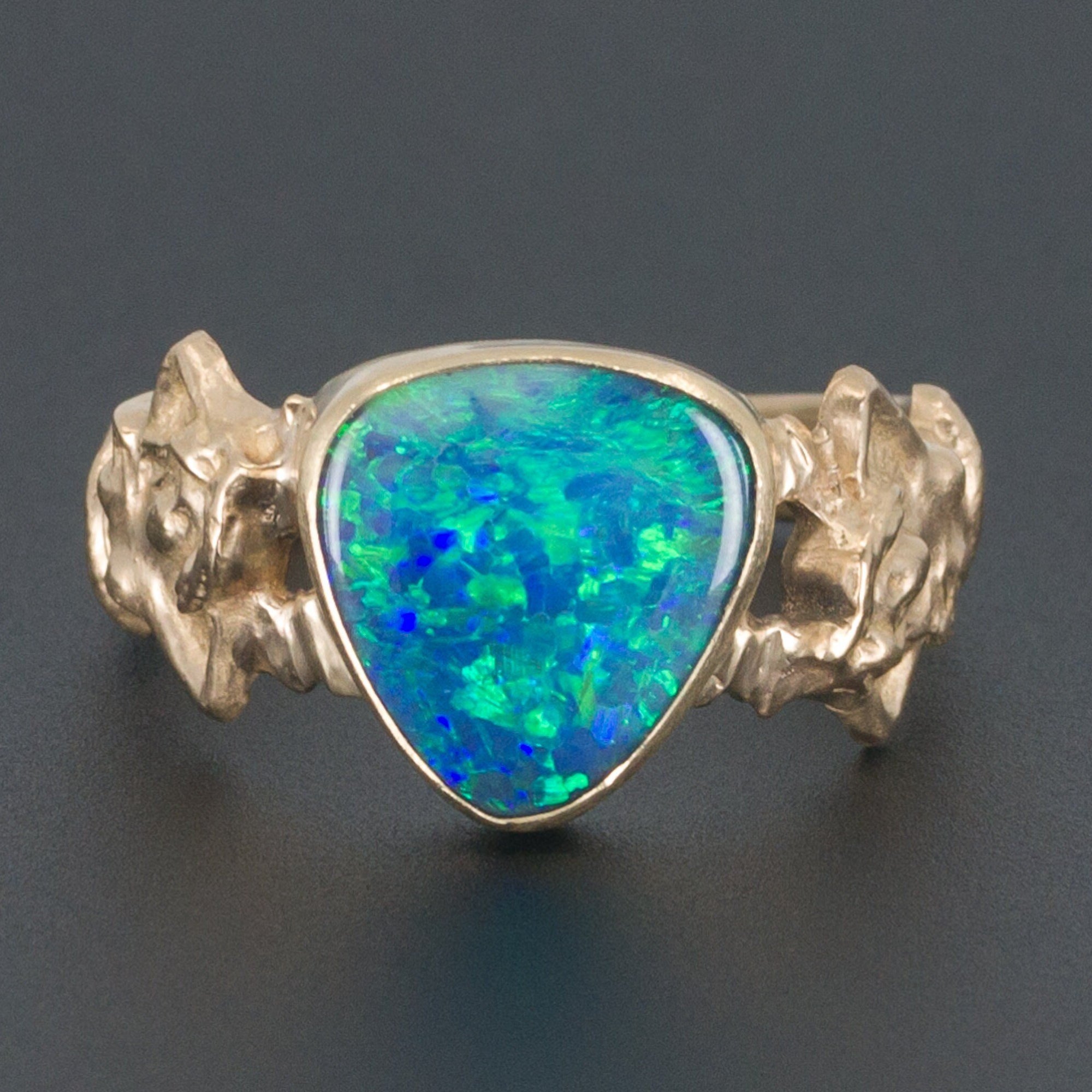 Black Opal Doublet Ring | 14k Gold Lady Ring 