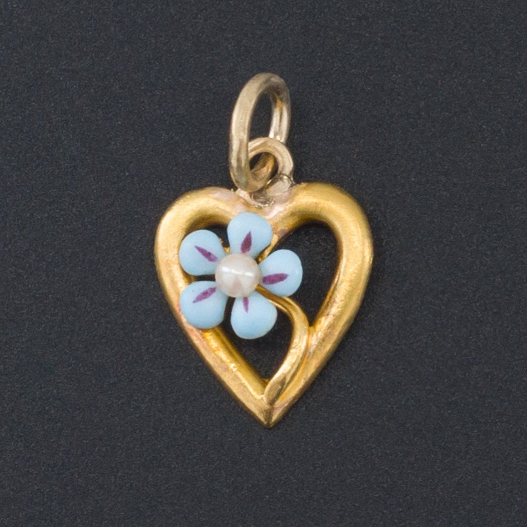 Forget-Me-Not Heart Charm | 14k Gold Charm-Trademark Antiques