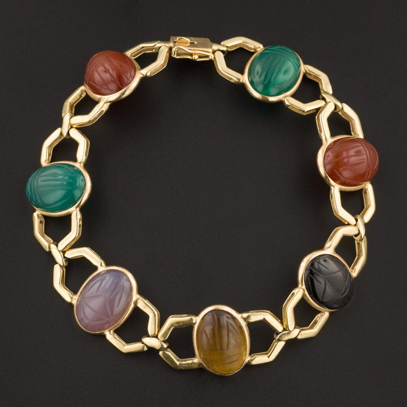 Vintage Scarab Bracelet | 14k Gold Carved Scarab Bracelet | Vintage Bracelet | 14k Gold Bracelet