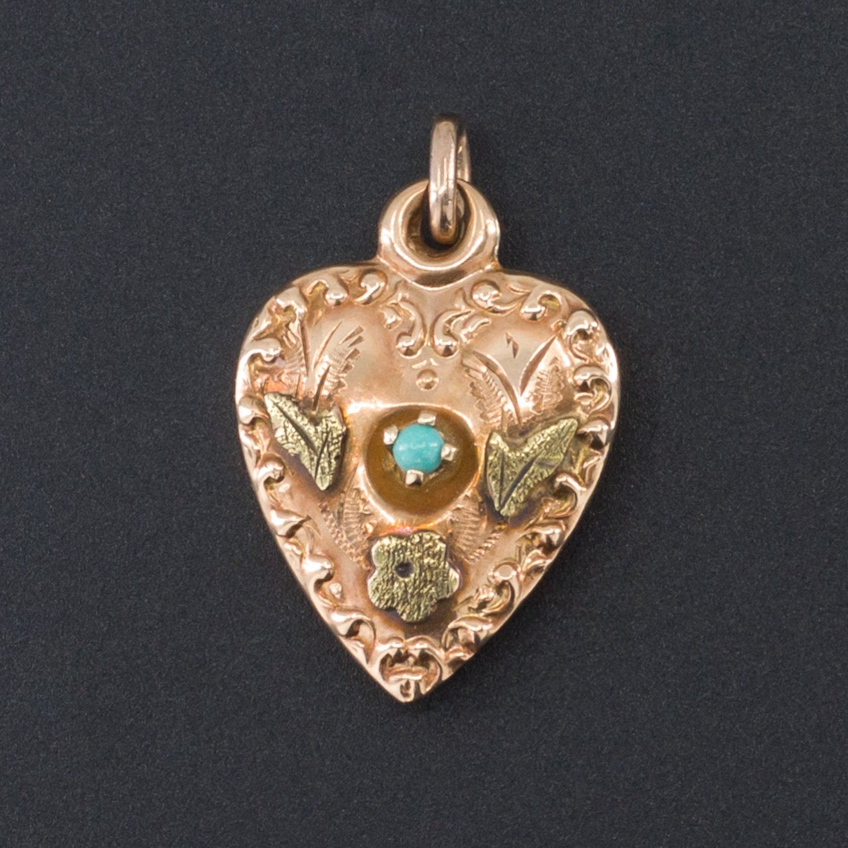 Antique Heart Charm | 14k Gold Rose & Green Gold Heart Charm-Trademark Antiques