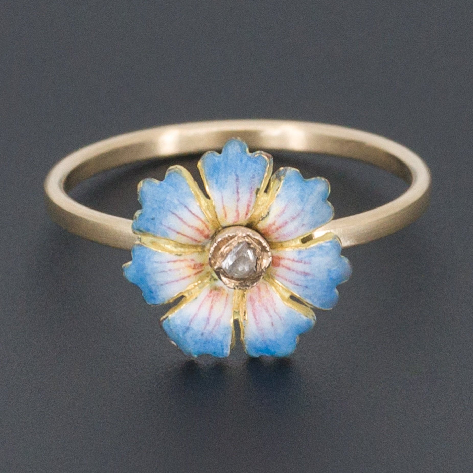 Enamel Flower Ring | Antique Pin Conversion Ring-Trademark Antiques