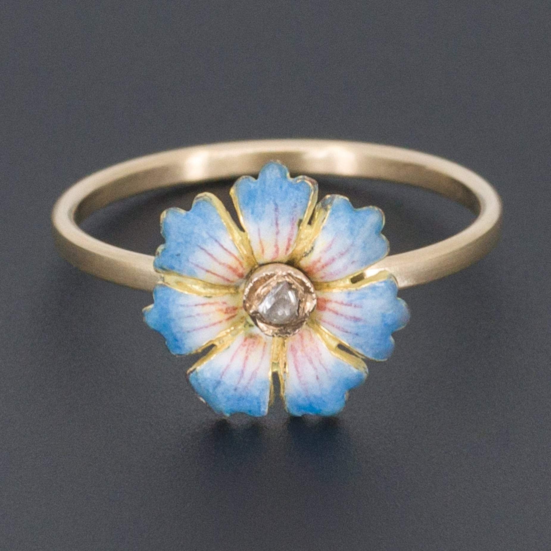 Enamel Flower Ring | Antique Pin Conversion Ring 