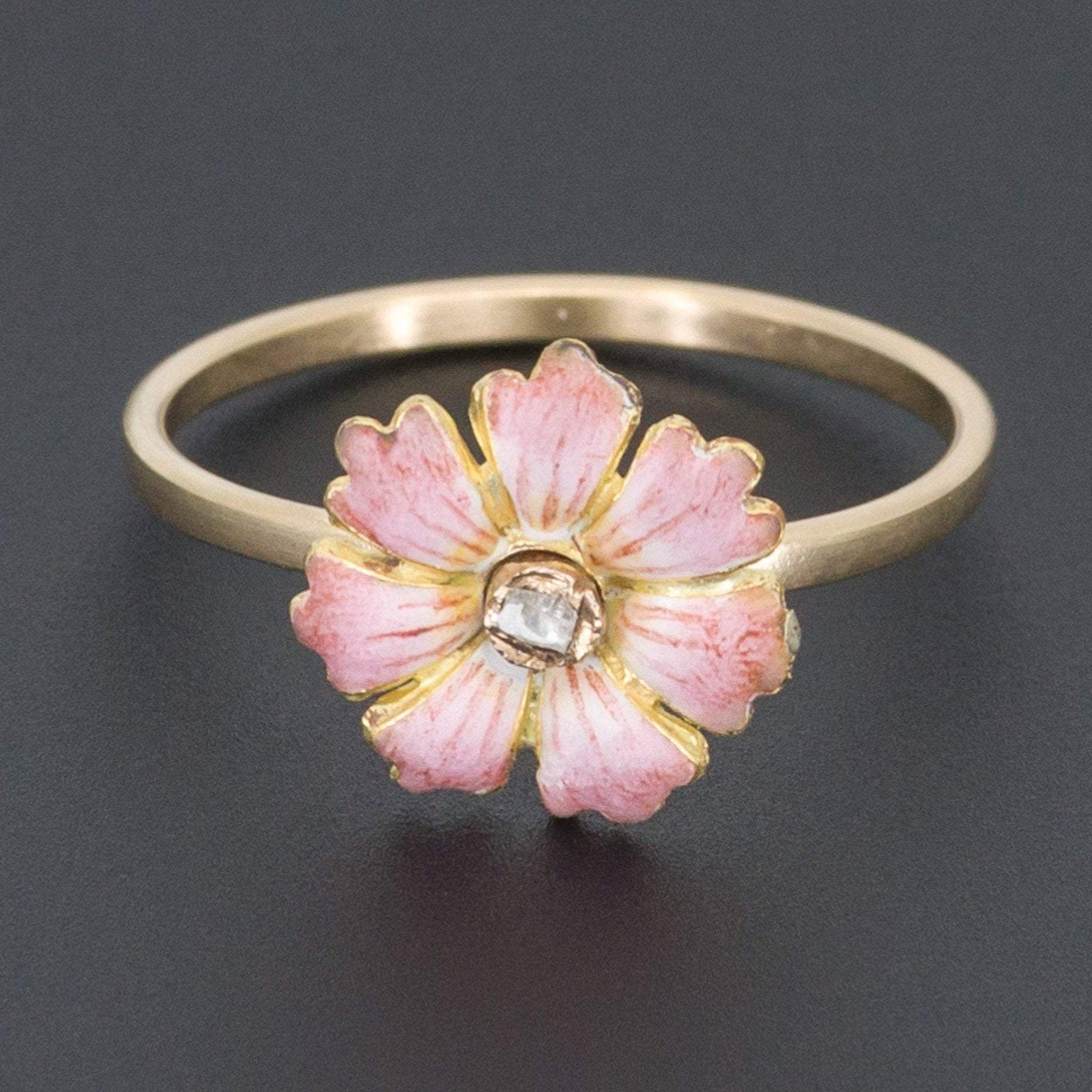 Enamel Flower Ring | Antique Pin Conversion Ring-Trademark Antiques