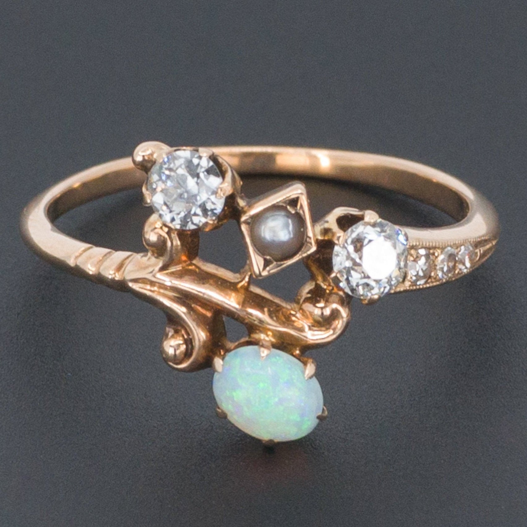 Opal & Diamond Ring | 14k Gold Ring | Vintage Opal Ring | October Birthstone | Vintage Ring