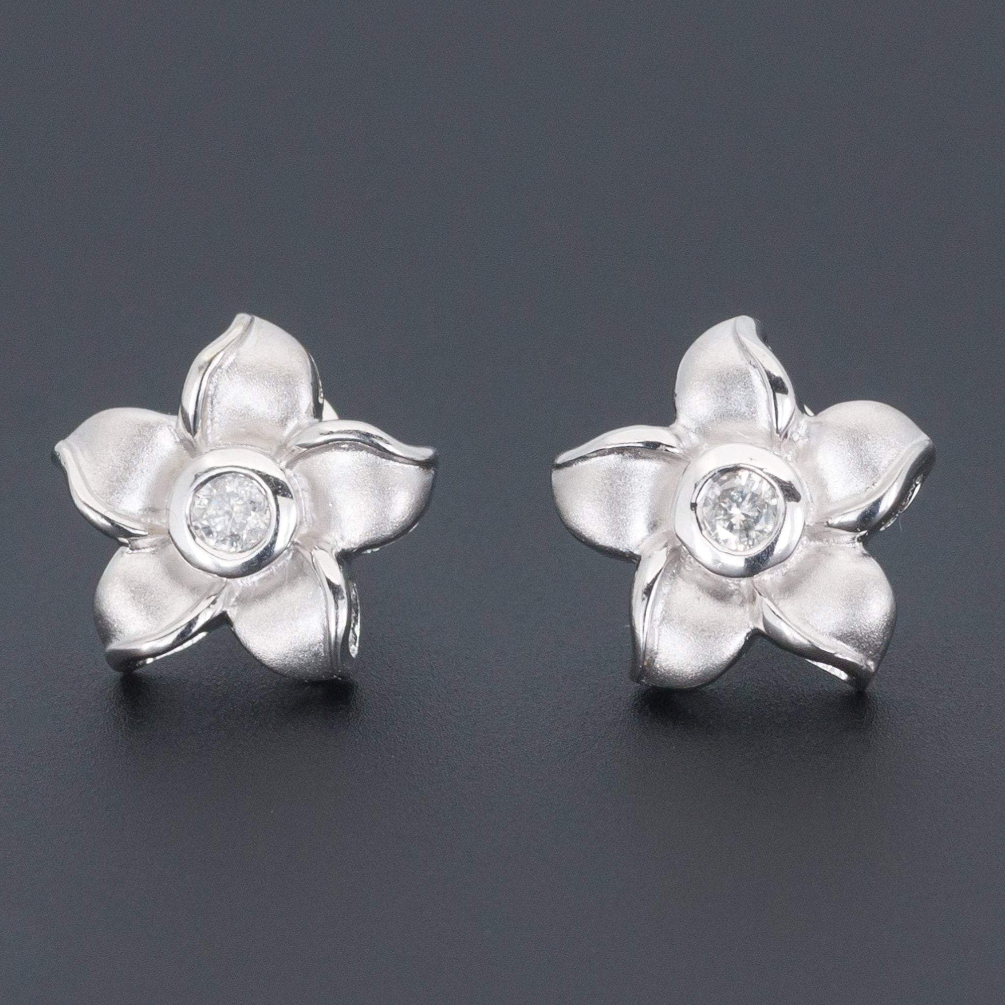 White Gold Flower Earrings | Vintage Diamond Flower Earrings 