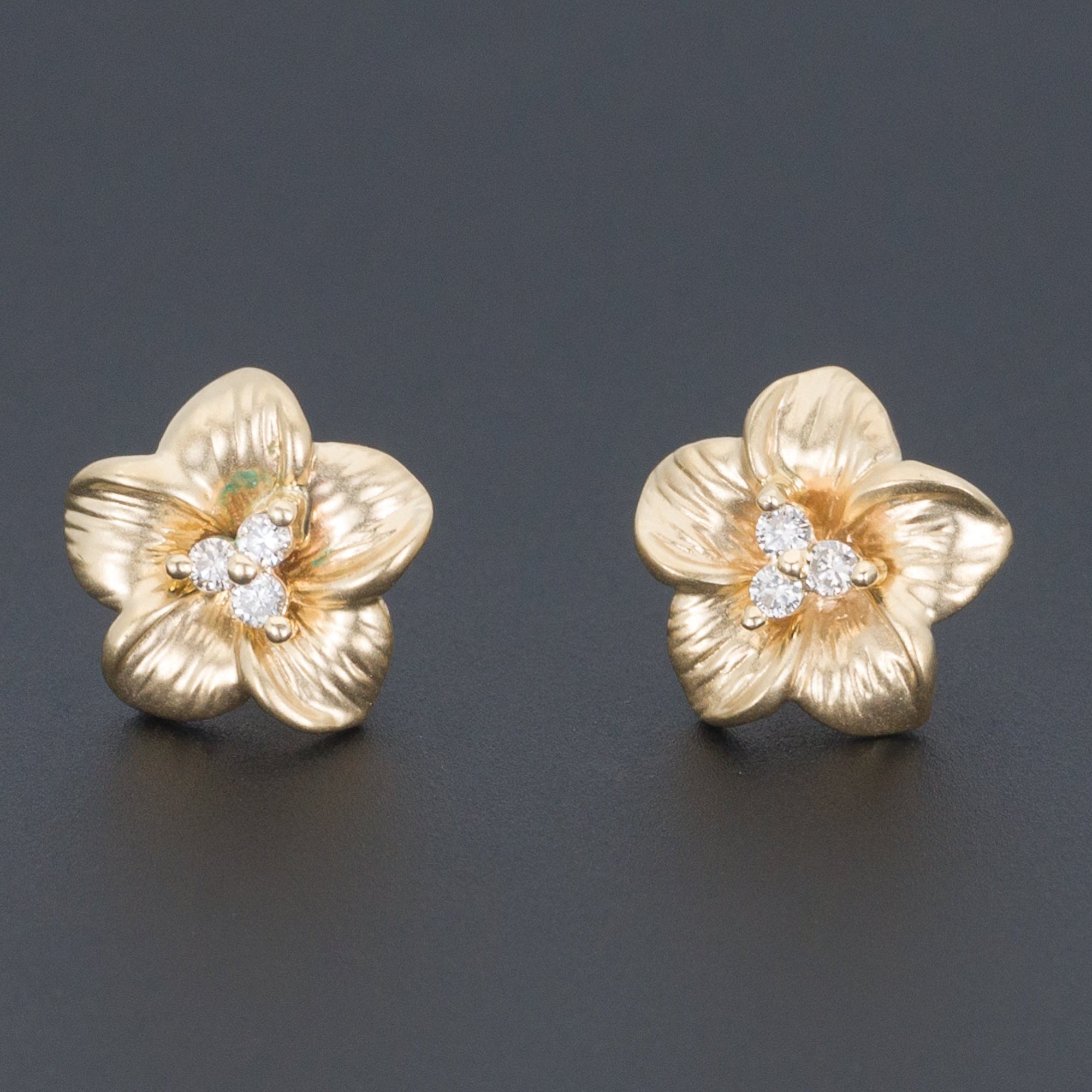 Yellow Gold Flower Earrings | Vintage Diamond Flower Earrings-Trademark Antiques