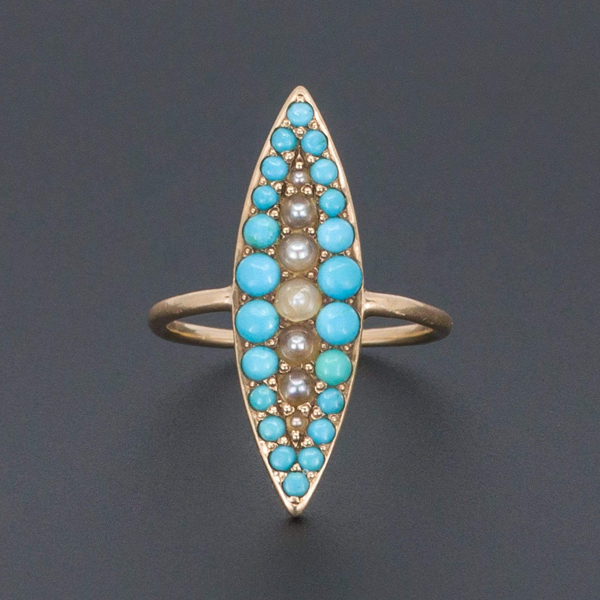 Turquoise Navette Ring | Antique Turquoise Ring 