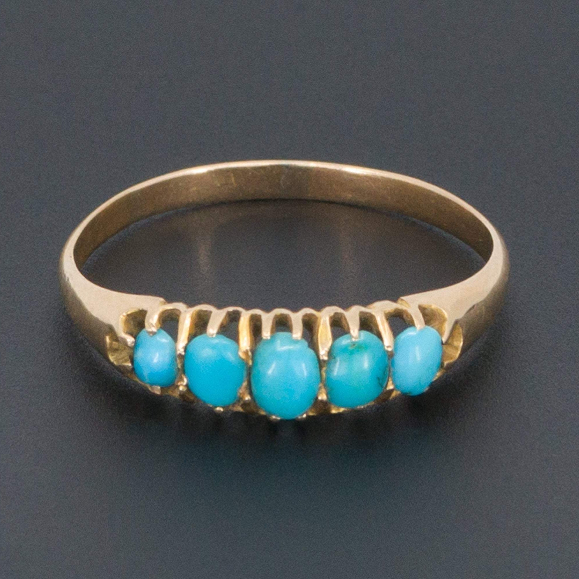 14k Gold Turquoise Ring | Antique Turquoise Ring | 14k Gold Ring | Turquoise Row Ring