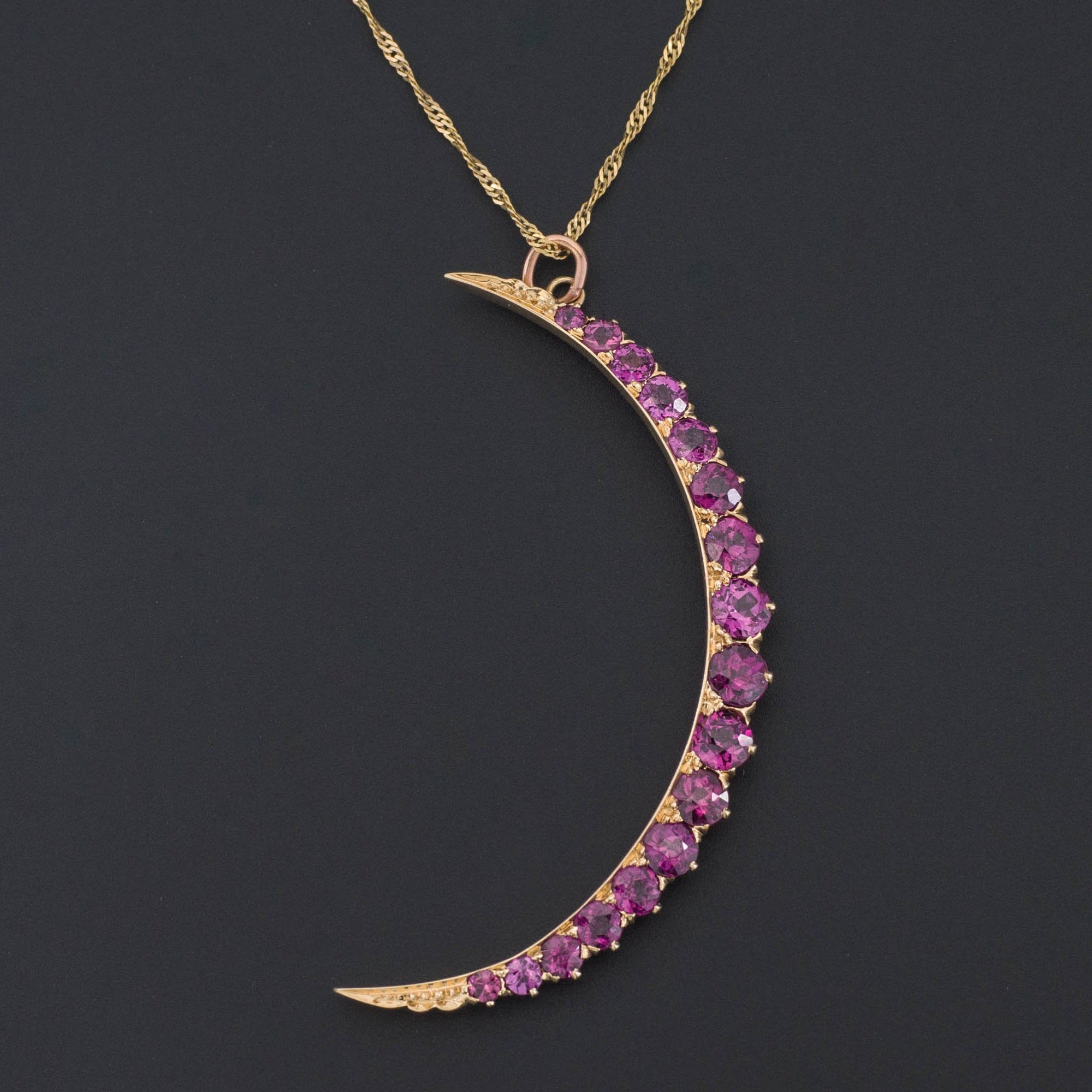 Crescent Moon Pendant | Garnet Crescent Pendant-Trademark Antiques