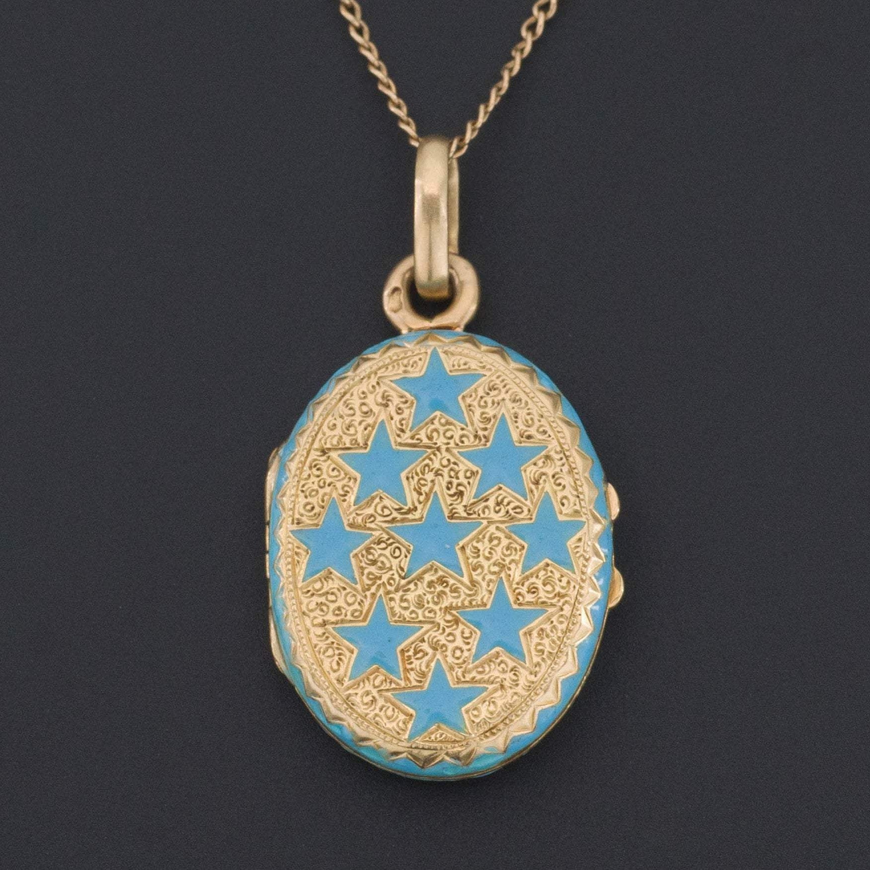 Antique Gold Locket | Blue Enamel Locket-Trademark Antiques