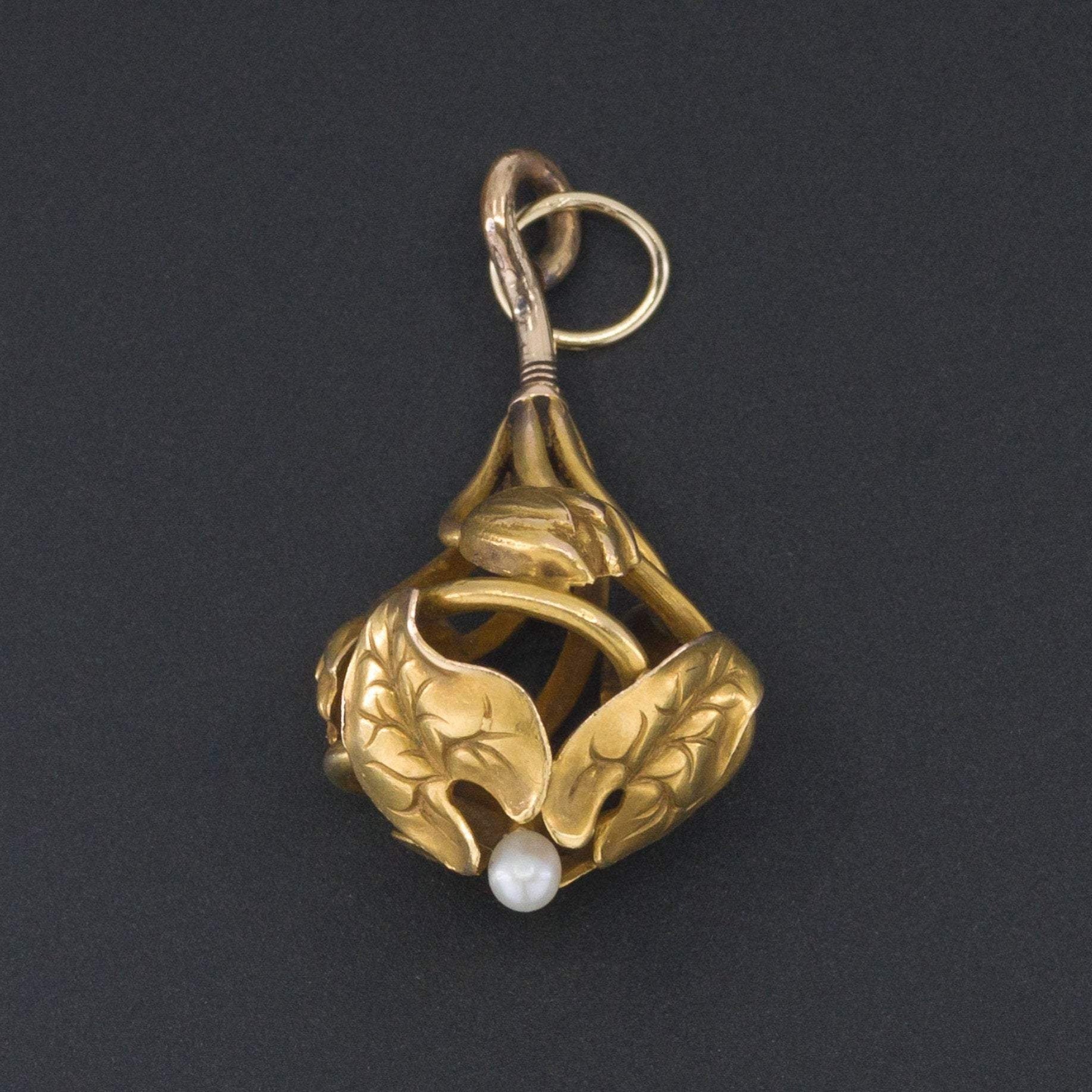 14k Gold Flower Pendant | Antique Pin Conversion | 14k Gold Pendant | Art Nouveau Pendant