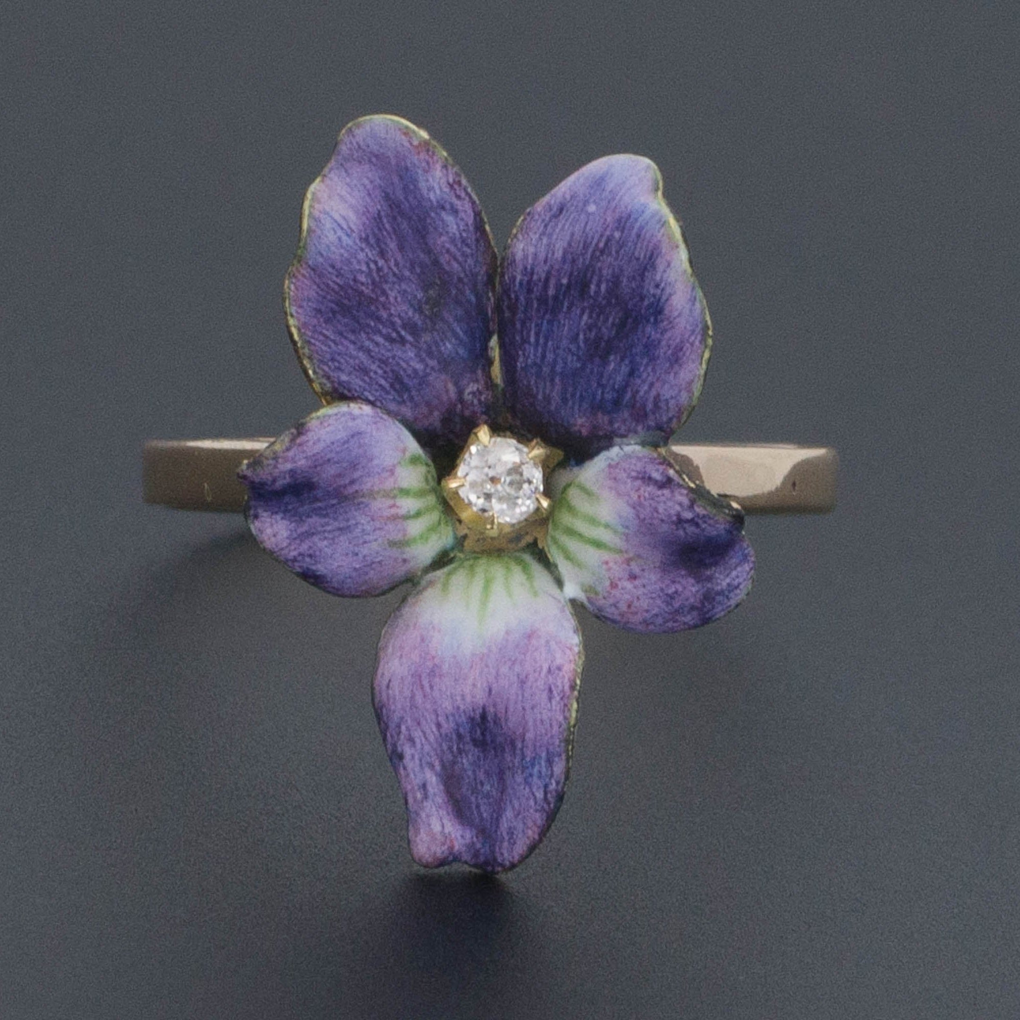 Enamel Violet Ring | 14k Gold Flower Ring-Trademark Antiques