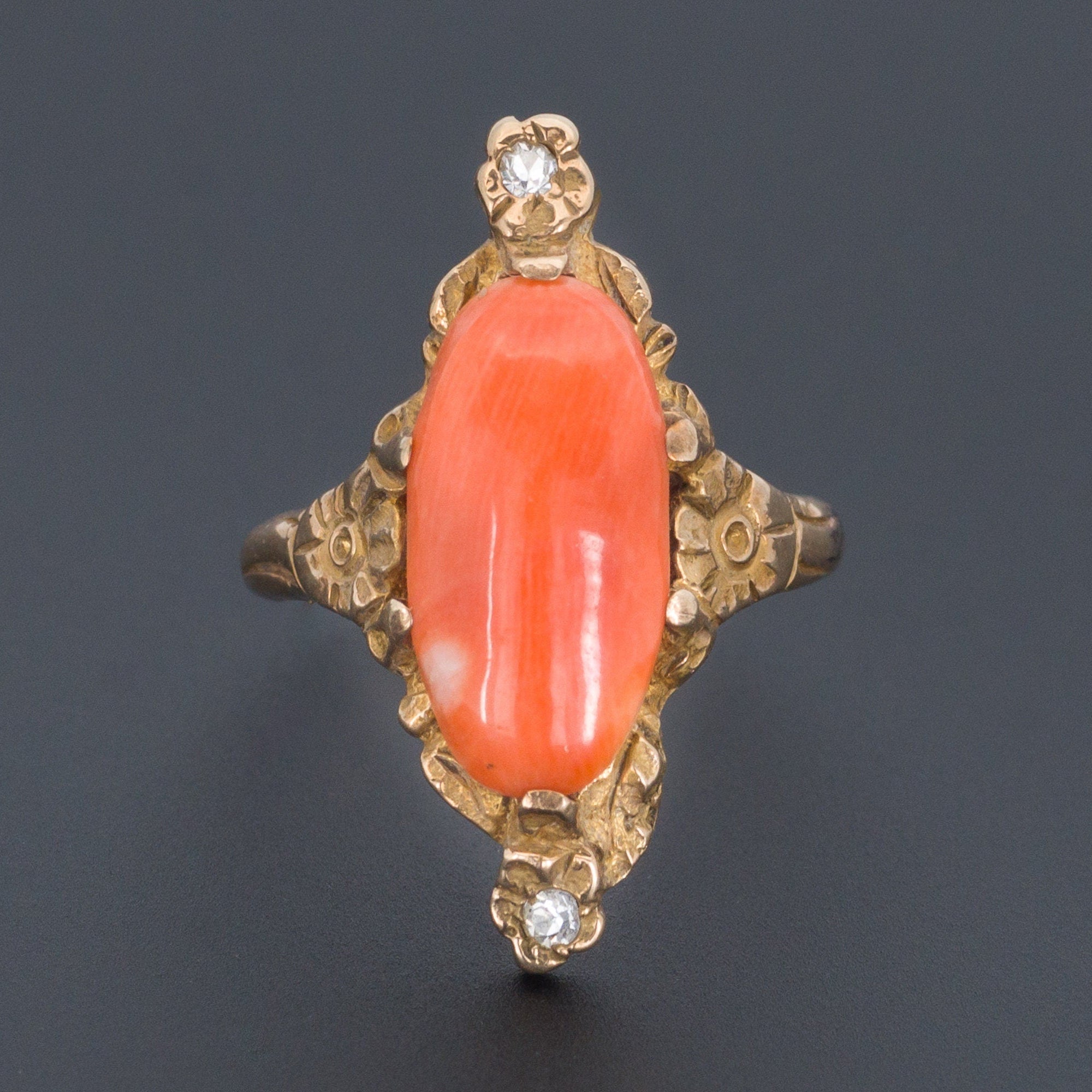 Coral and Diamond Ring | Antique Coral Ring 