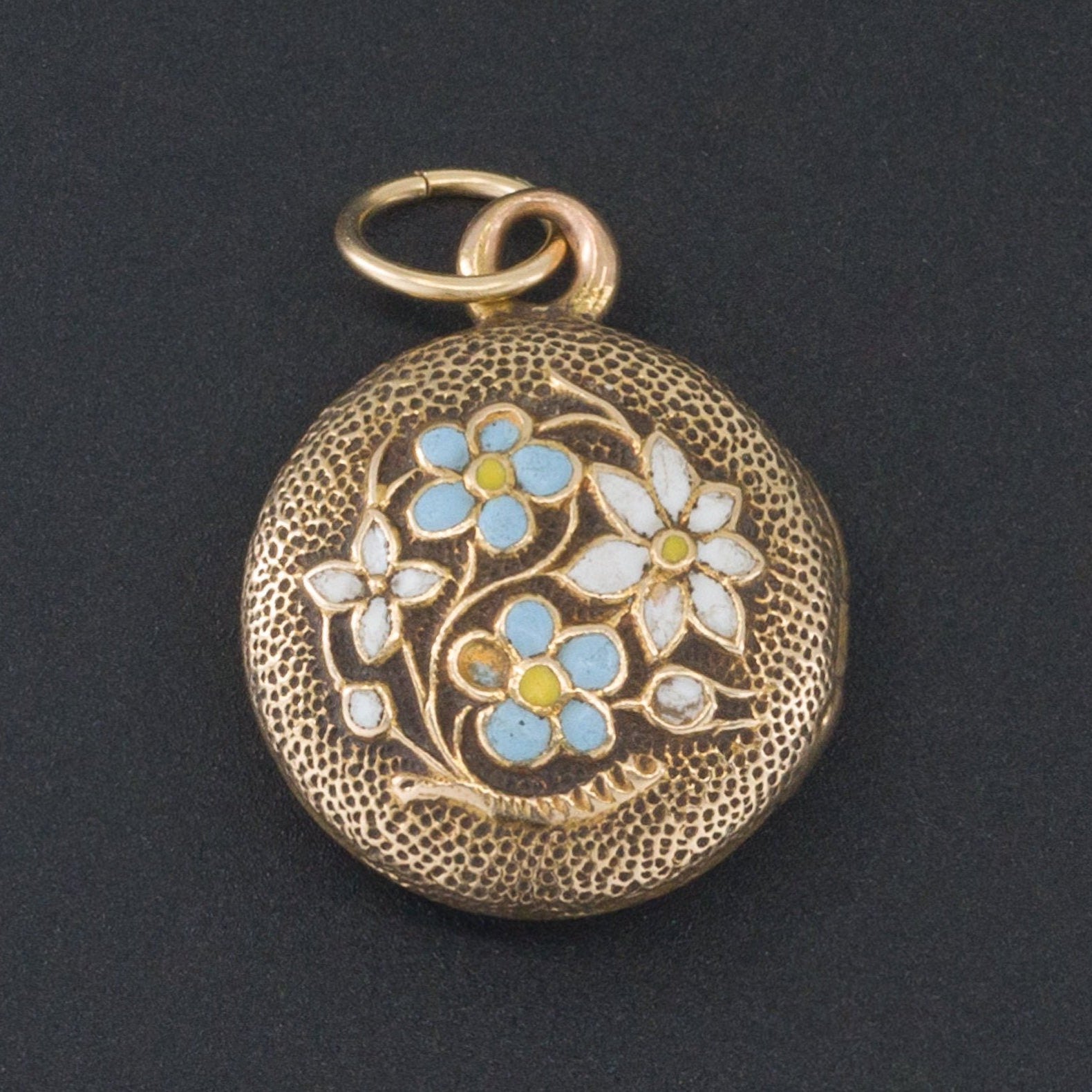 Locket Charm | Antique Locket Charm | Enamel Flower Locket | 14k Gold Locket | 14k Gold Charm