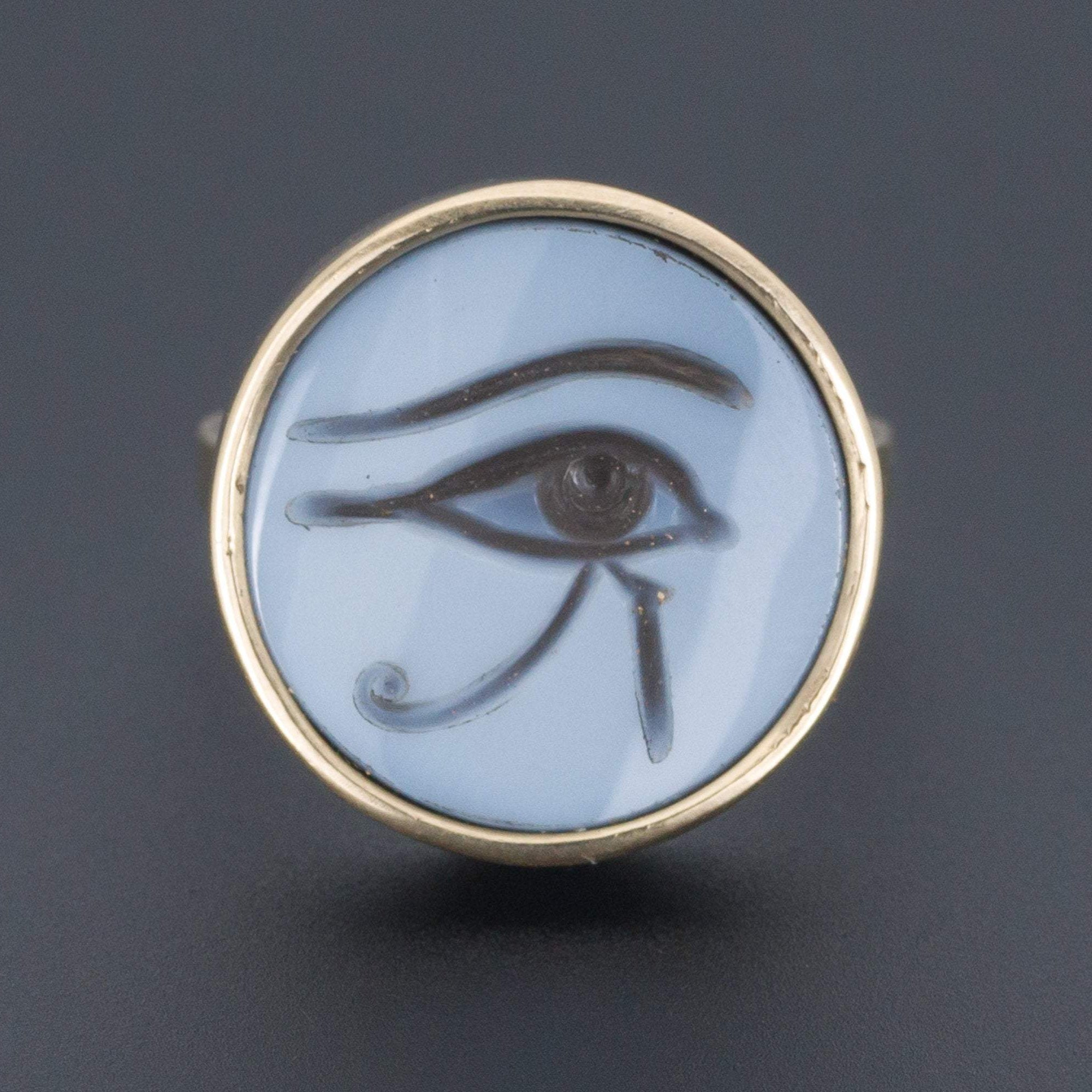 Eye of Horus Ring | Intaglio Ring | Banded Agate Intaglio Ring | Protective Symbol | 14k Gold RIng