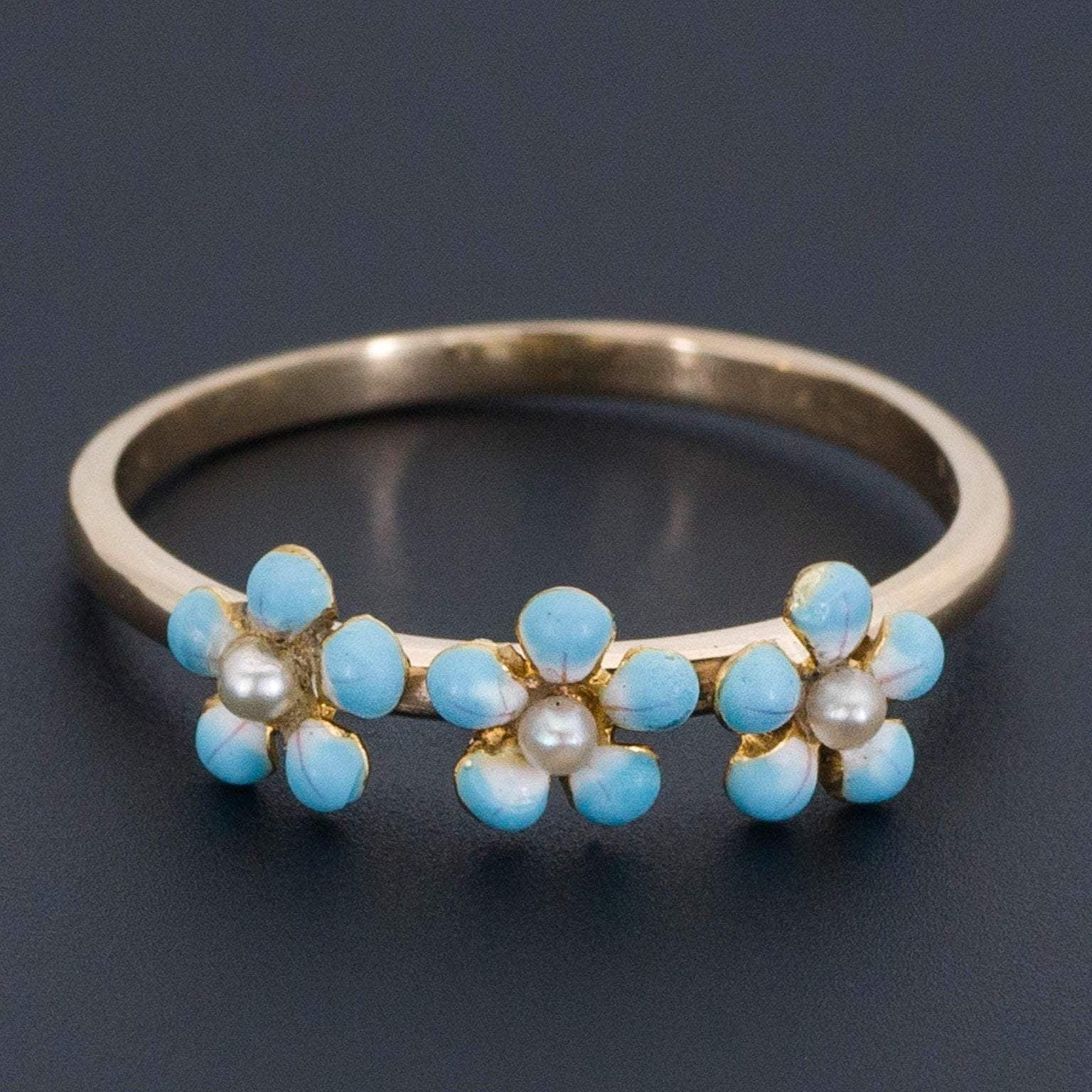 Forget-me-not Flower Ring | Antique Pin Conversion Ring-Trademark Antiques