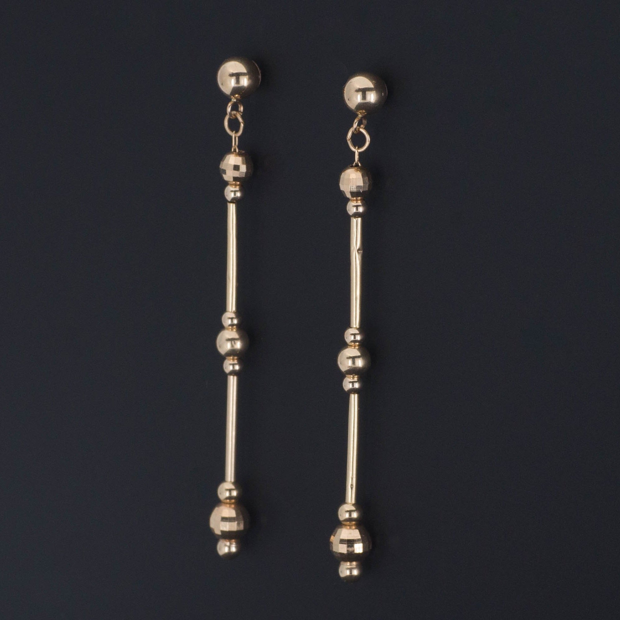 14k Gold Drop Earrings | Vintage Earrings | 14k Gold Earrings | Drop and Ball Earrings