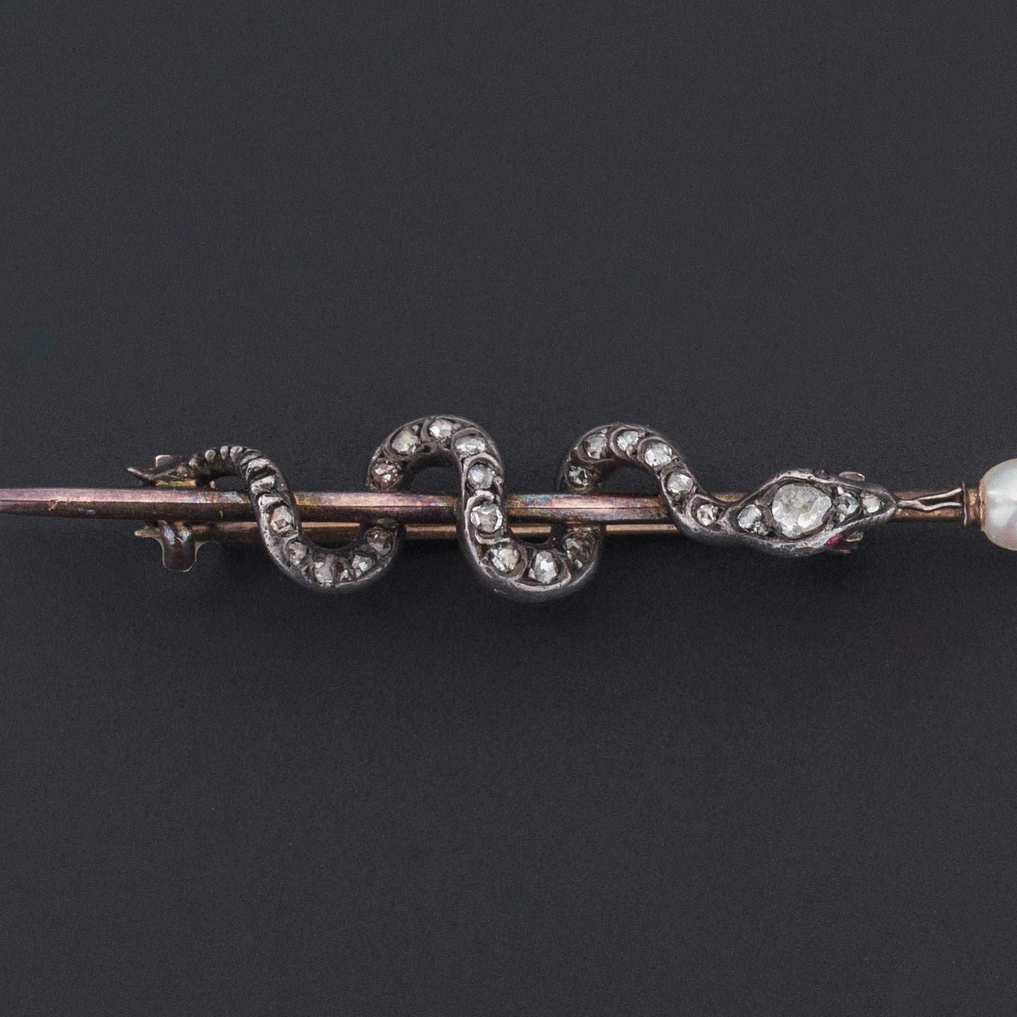 Rod of Asclepius Brooch | Antique Diamond Snake Brooch-Trademark Antiques